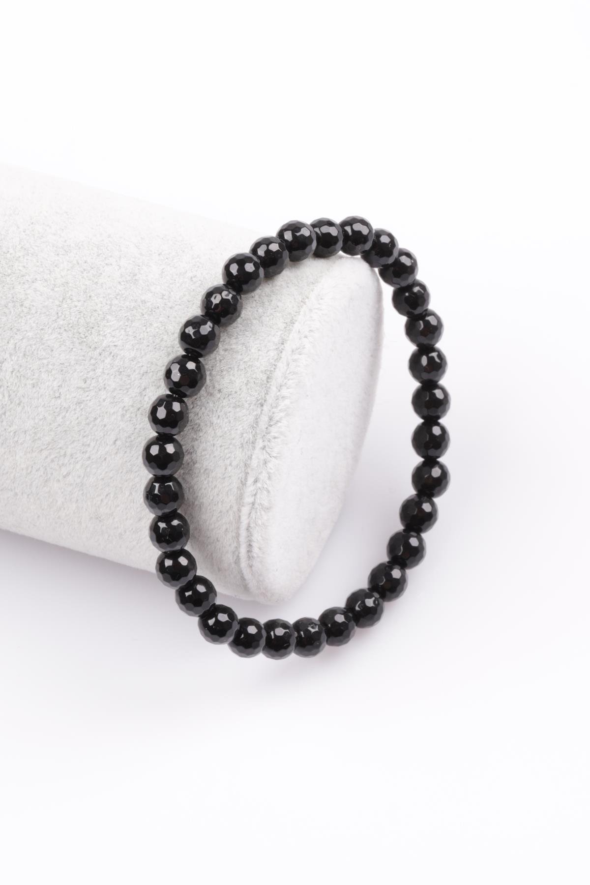 Oniks Doğal Taş Bileklik 6 mm Fasetli Küre Kesim