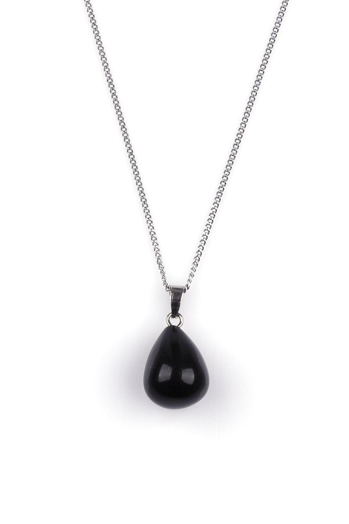 Oniks Doğal Taş Damla Model Kolye