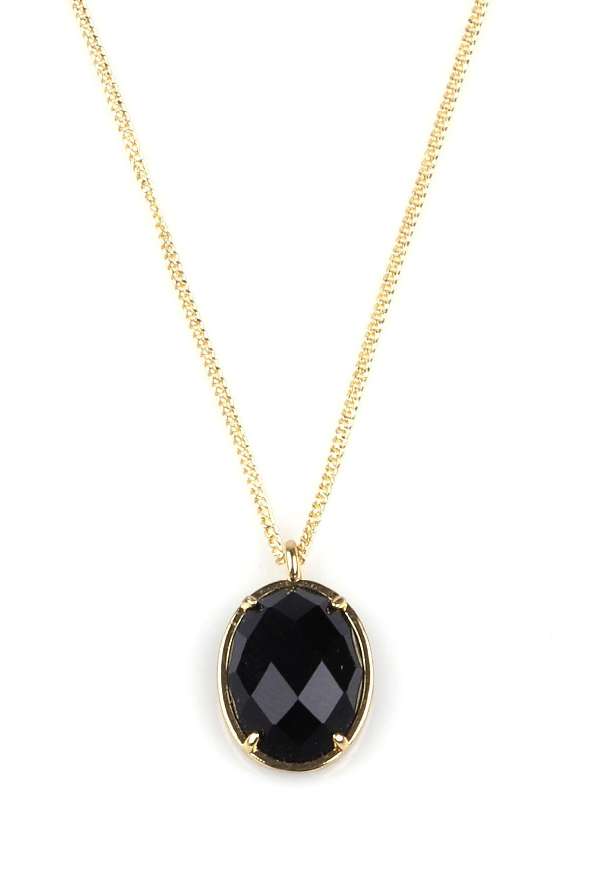 Oniks Doğal Taş Gold Renkli Kolye