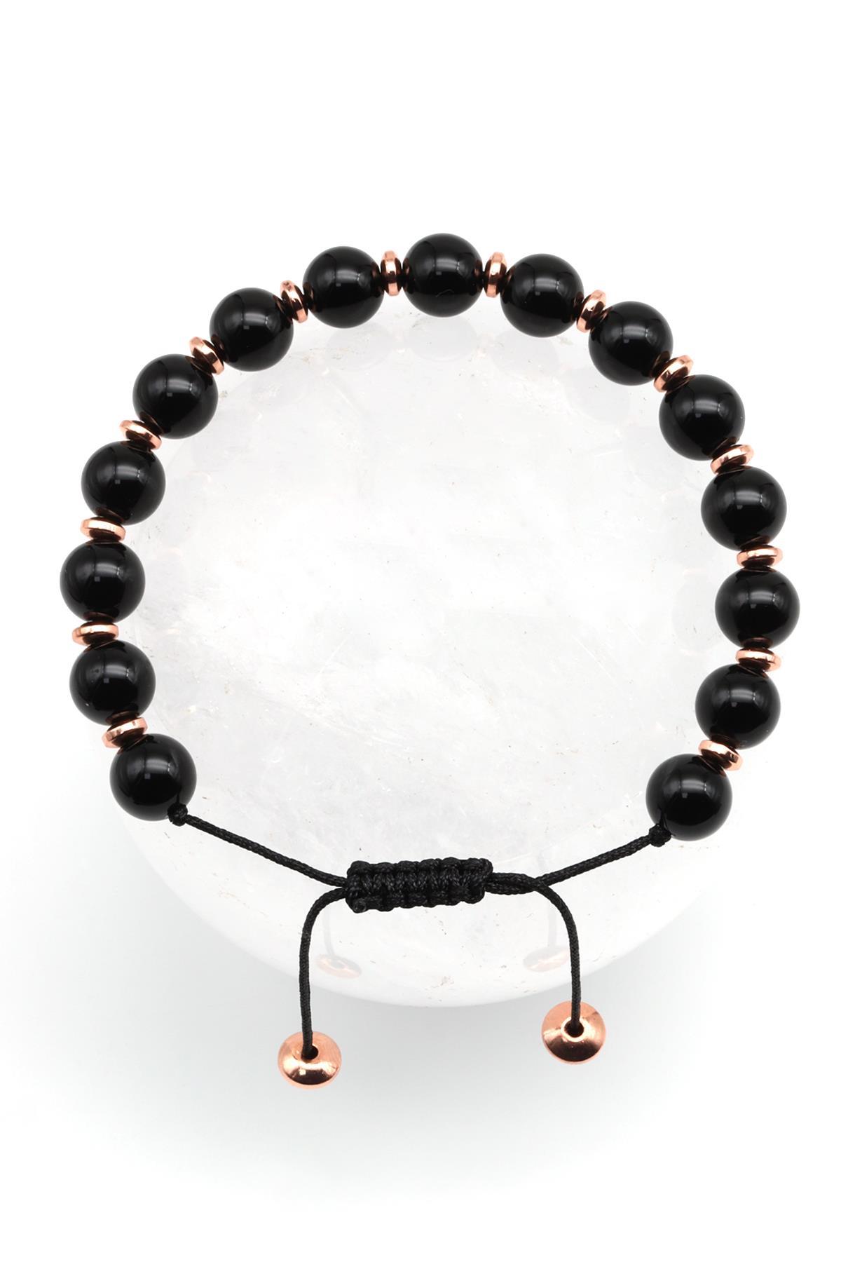 Oniks - Hematit Doğal Taş Makrome Örme Bileklik