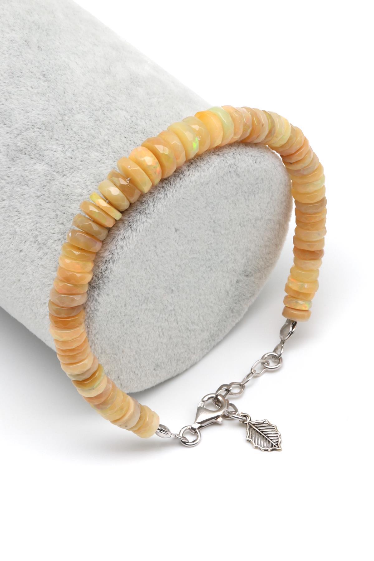 Opal Doğal Taş 925 Ayar Gümüş Bileklik Rondel Kesim