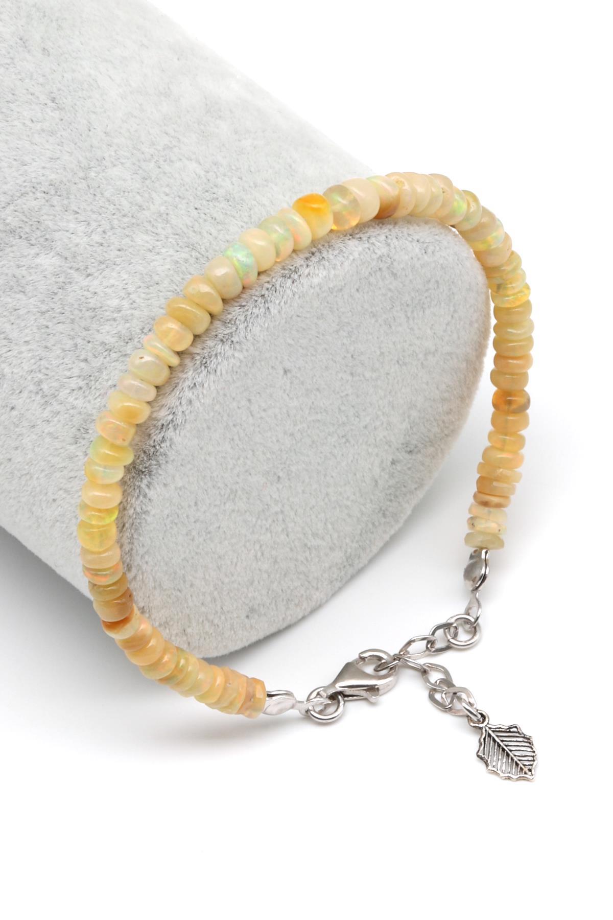 Opal Doğal Taş 925 Ayar Gümüş Bileklik Rondel Kesim