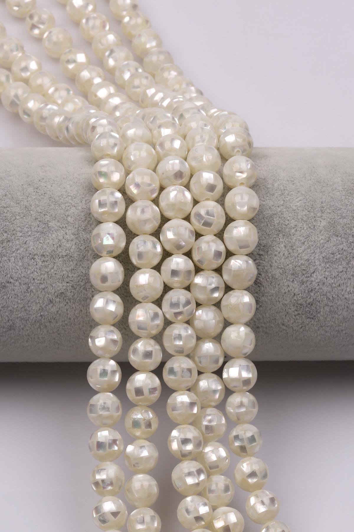 Özel İşçilikli Beyaz Abalon Sedef Doğaltaş Dizi 8 mm Küre Kesim