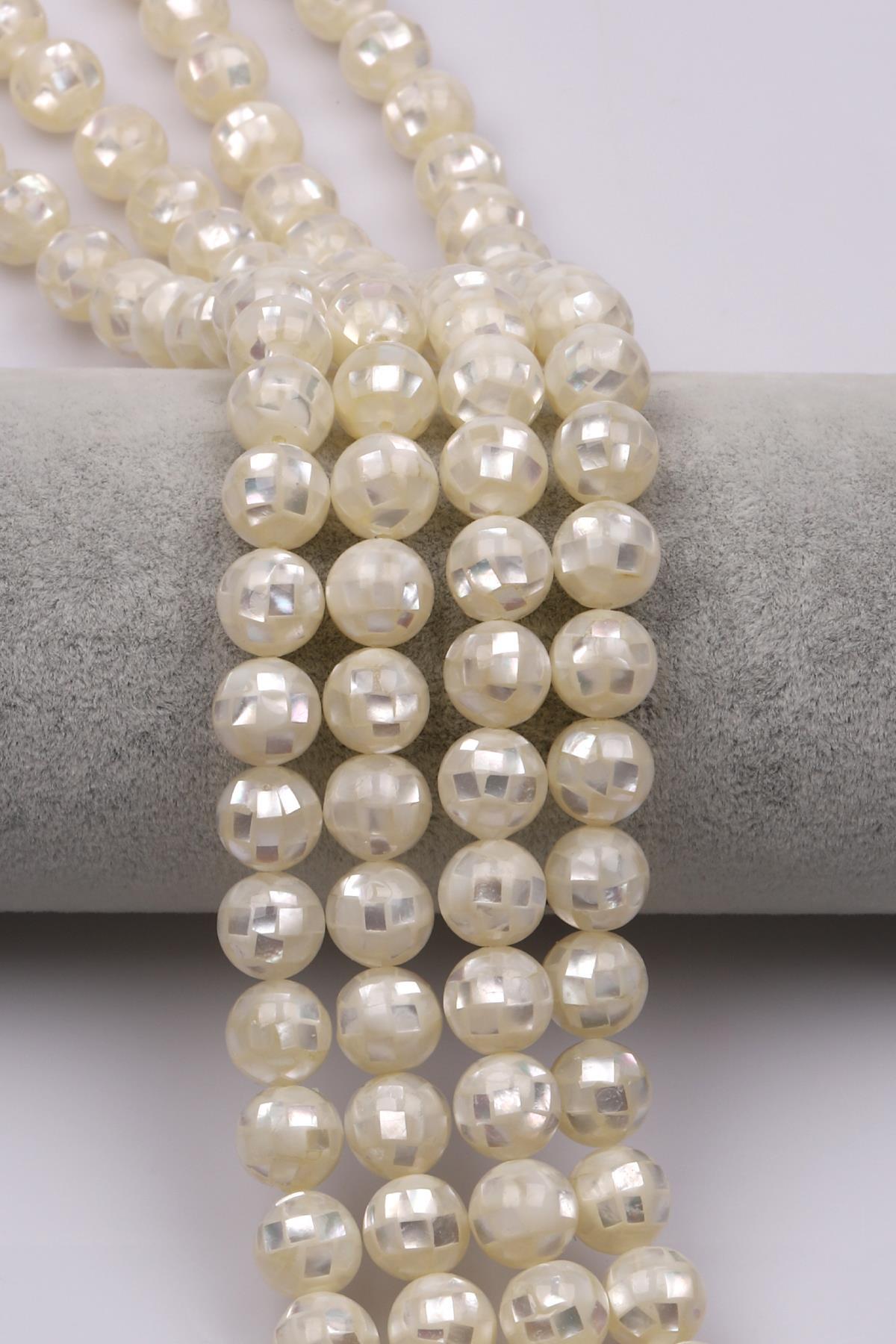 Özel İşçilikli Beyaz Abalon Sedef Doğaltaş Dizi 10 mm Küre Kesim