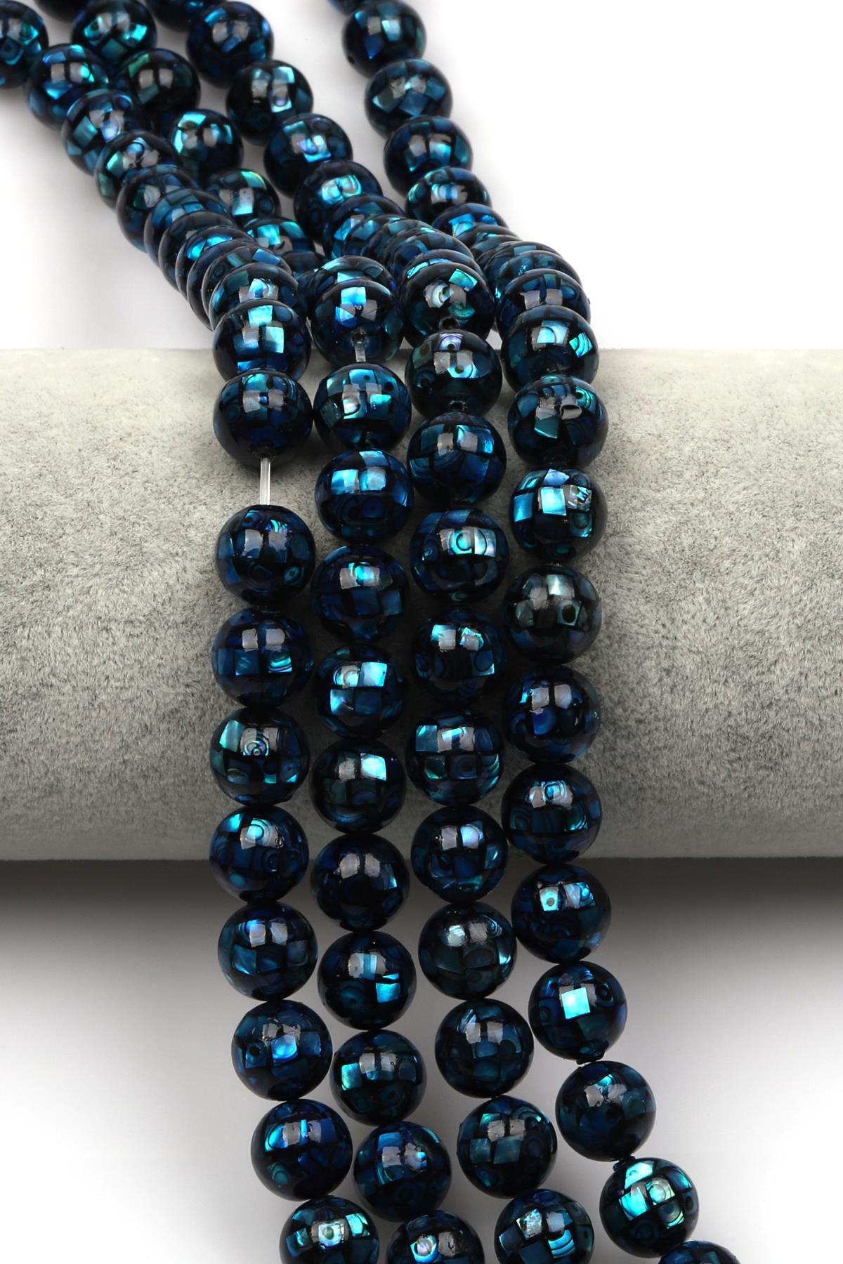 Özel İşçilikli Mavi Abalon Sedef Doğaltaş Dizi 10 mm Küre Kesim