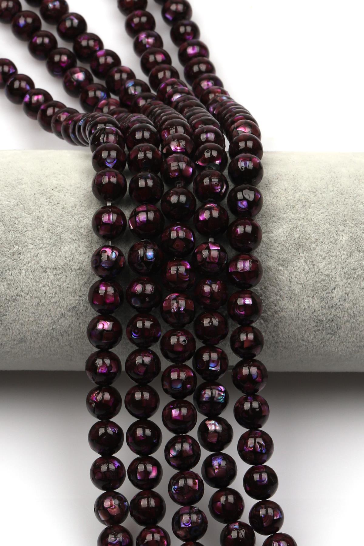 Özel İşçilikli Mor Abalon Sedef Doğaltaş Dizi 8 mm Küre Kesim