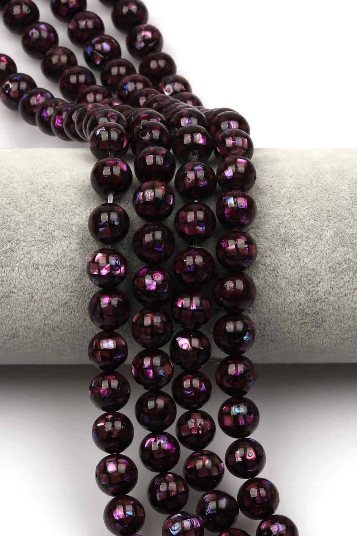 Özel İşçilikli Mor Abalon Sedef Doğaltaş Dizi 10 mm Küre Kesim