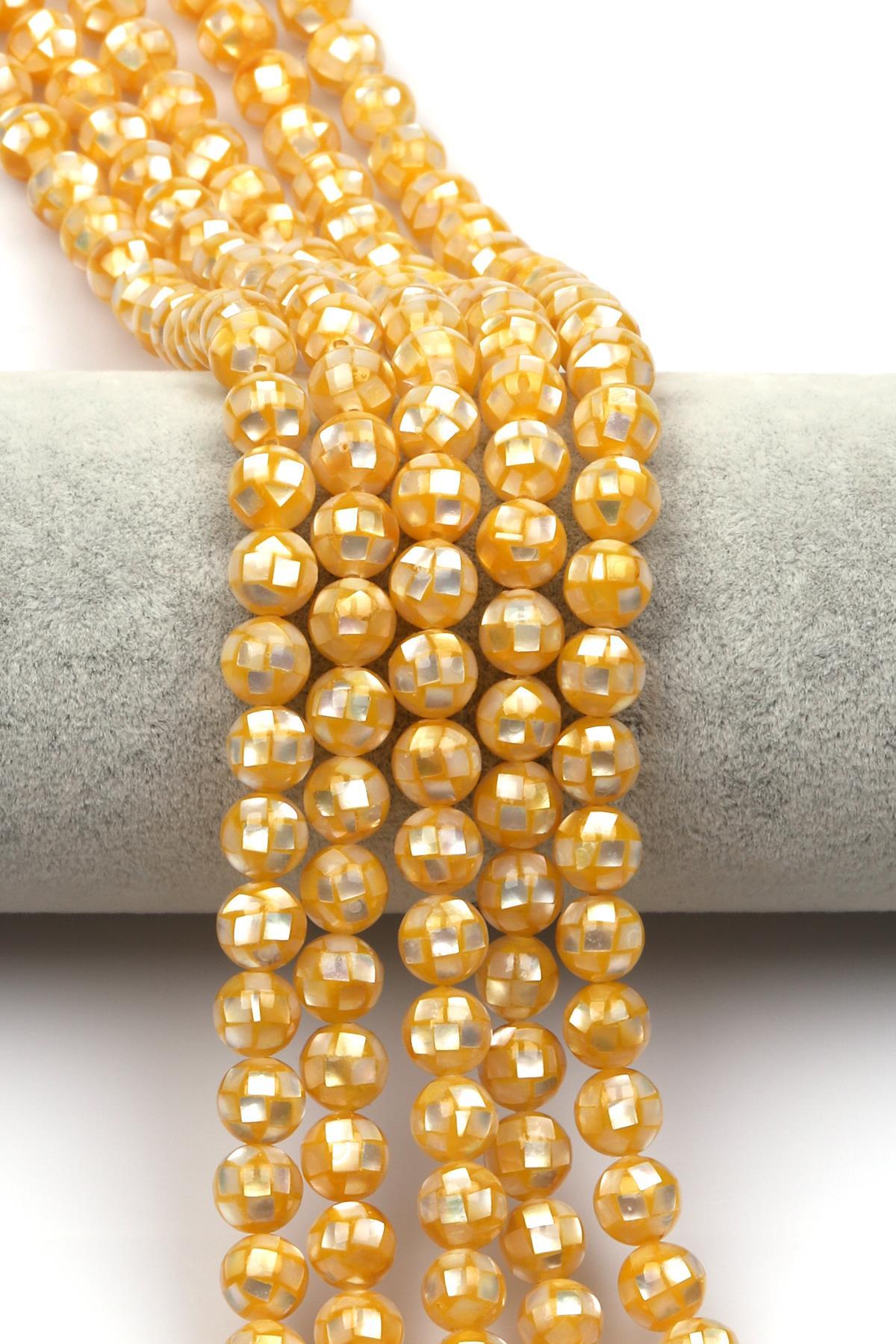 Özel İşçilikli Sarı Abalon Sedef Doğaltaş Dizi 8 mm Küre Kesim