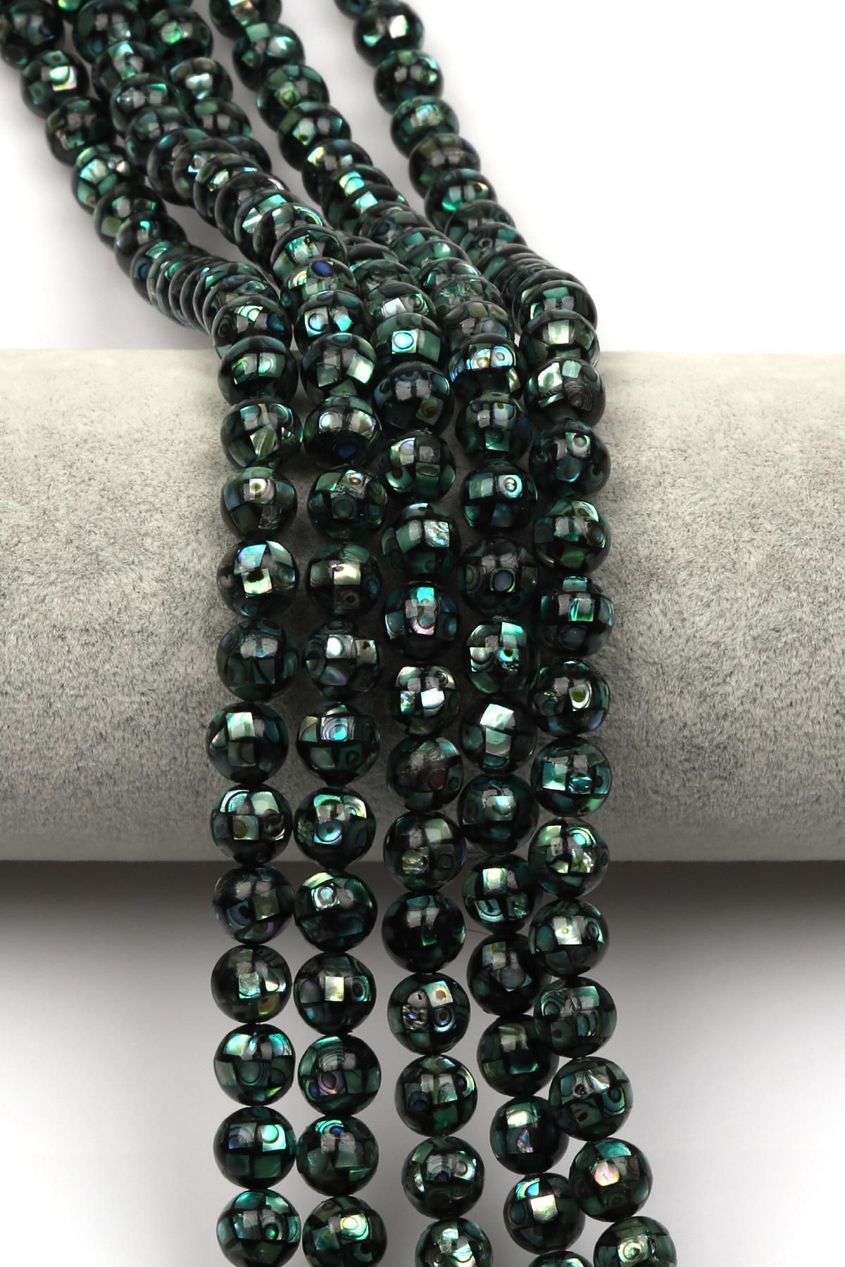 Özel İşçilikli Yeşil Abalon Sedef Doğaltaş Dizi 8 mm Küre Kesim