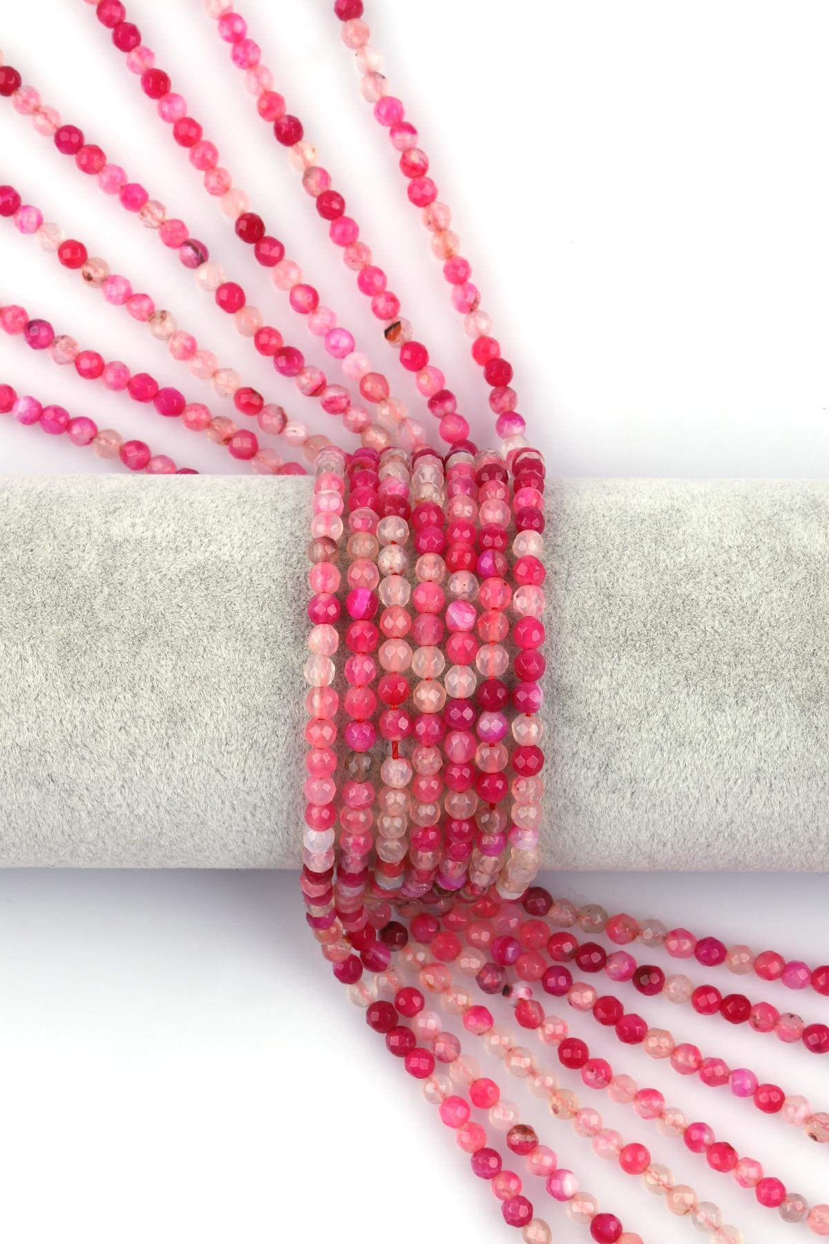 Pembe Akik Doğal Taş Dizi 4 mm Fasetli Küre Kesim