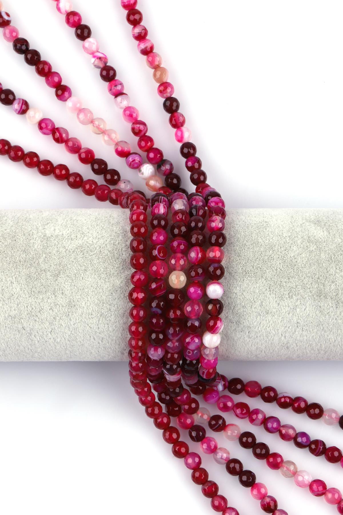 Pembe Akik Doğal Taş Dizi 6 mm Fasetli Küre Kesim