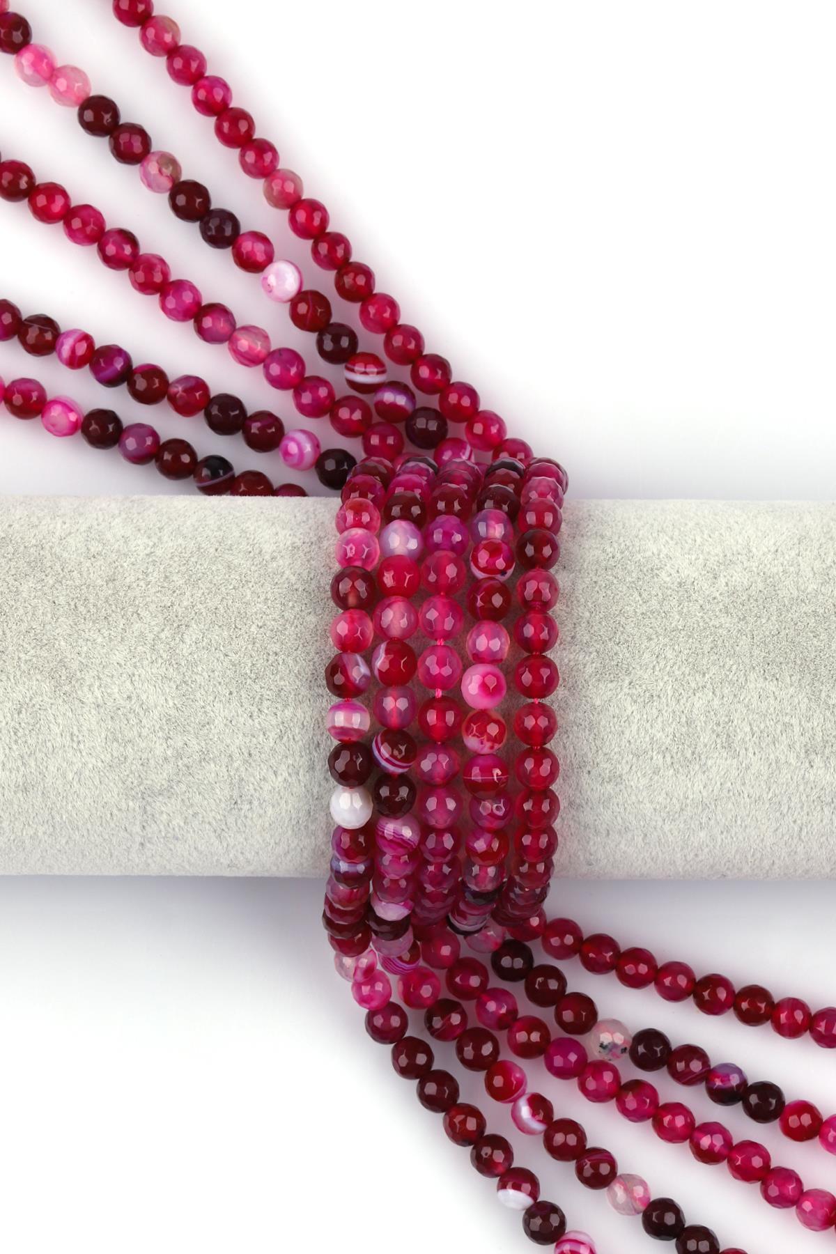 Pembe Akik Doğal Taş Dizi 6 mm Fasetli Küre Kesim