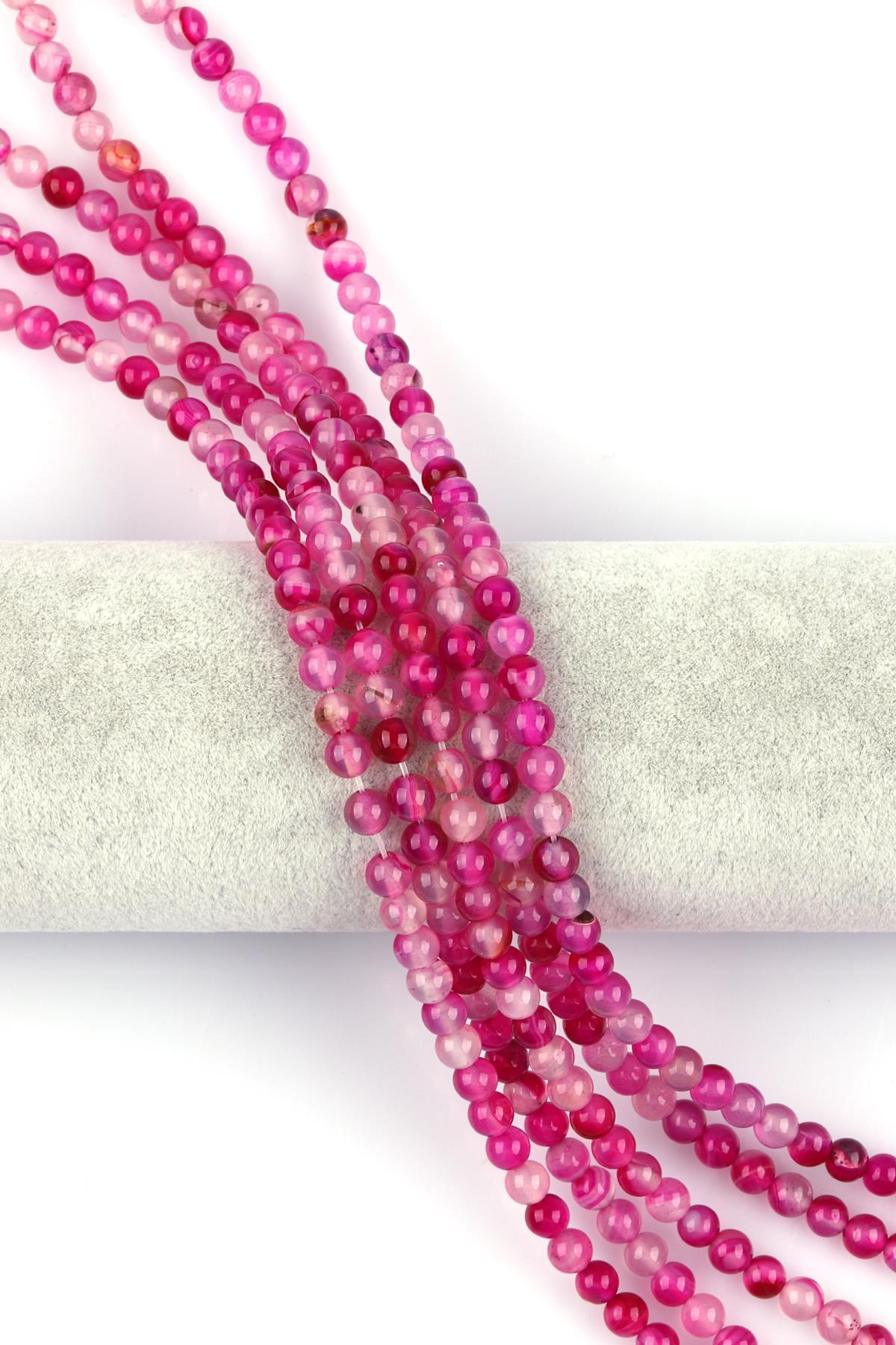 Pembe Akik Doğal Taş Dizi 6 mm Küre Kesim