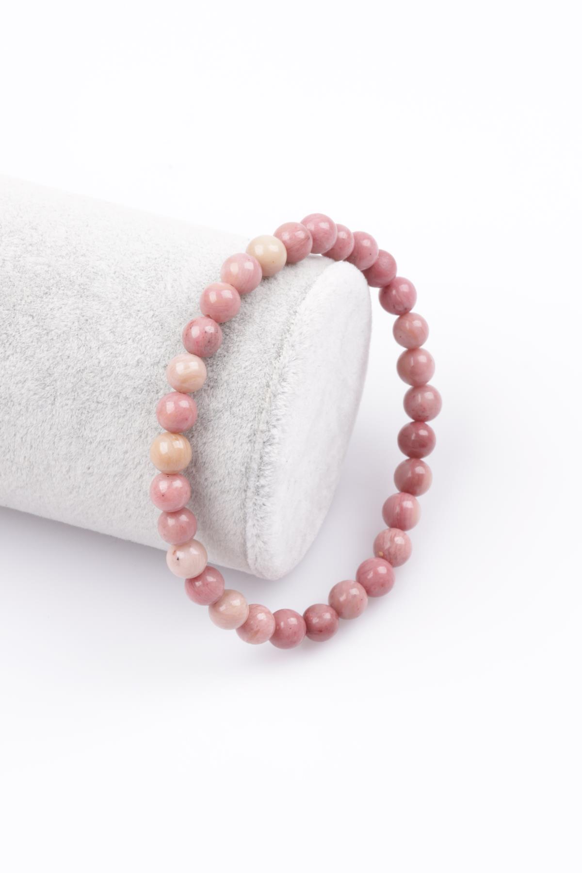 Pembe Jasper Doğal Taş Bileklik 6 mm Küre Kesim