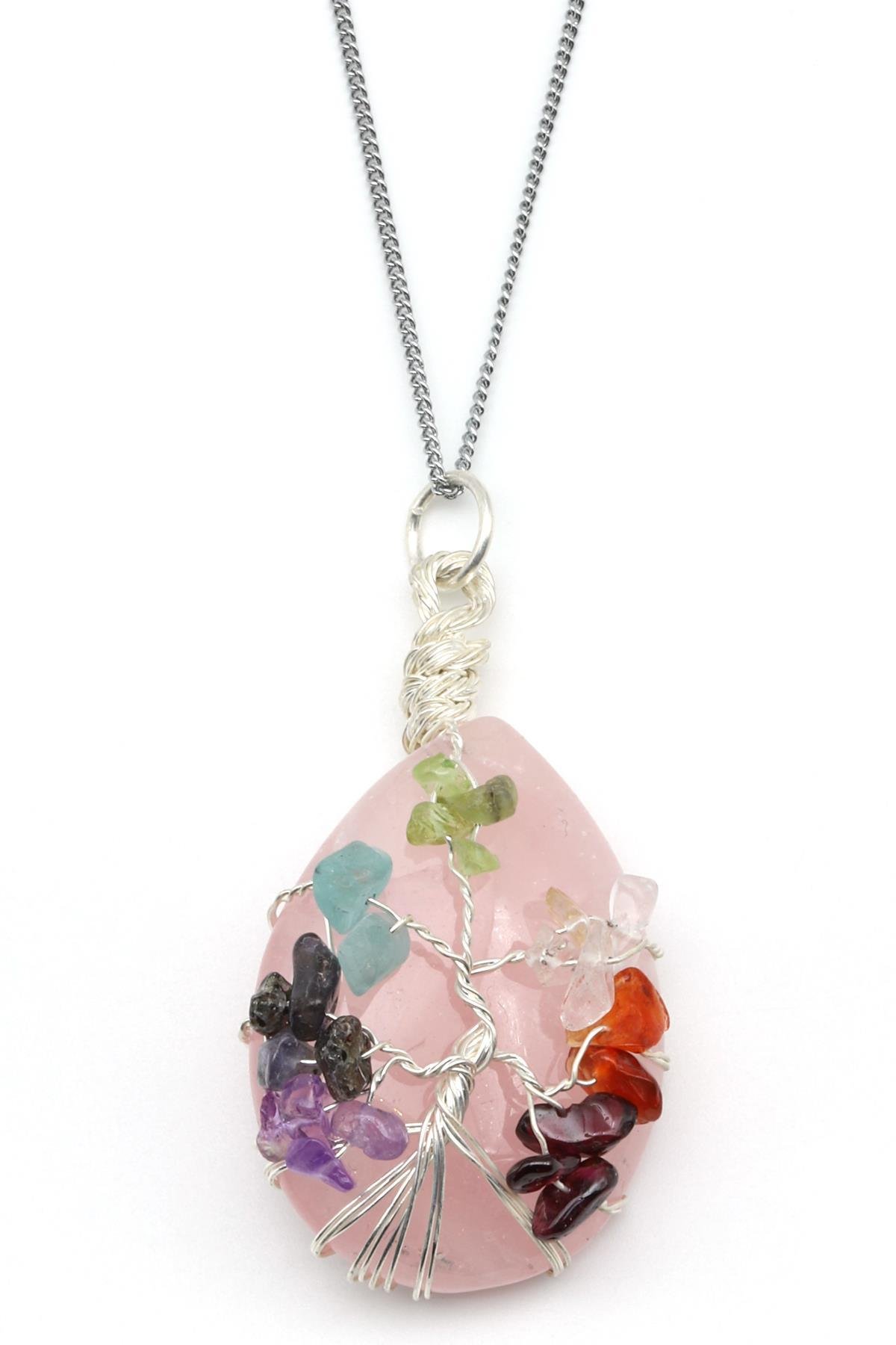 Pembe Kuvars - Çakra Doğal Taş Damla Model Kolye