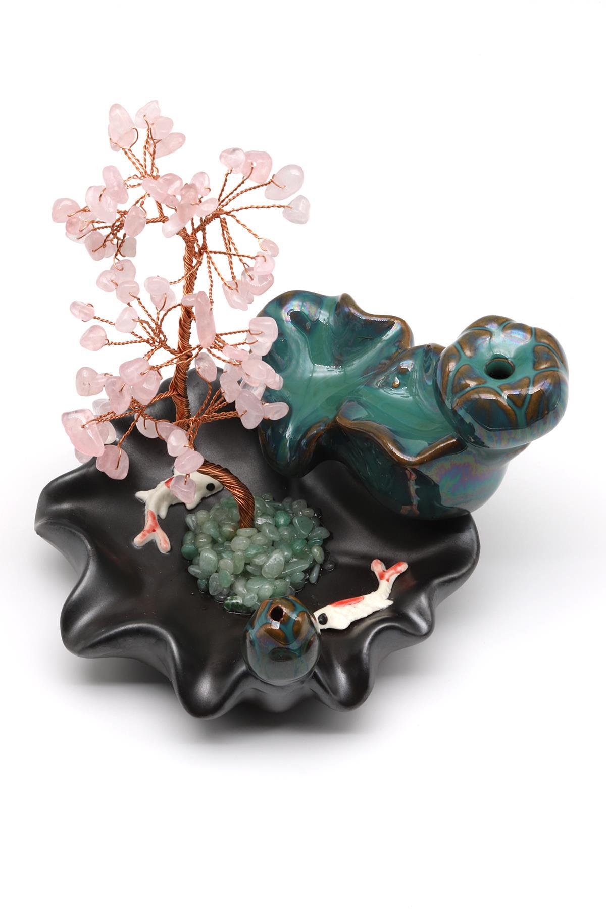 Pembe Kuvars Doğal Taş Ağaçlı Tütsülük