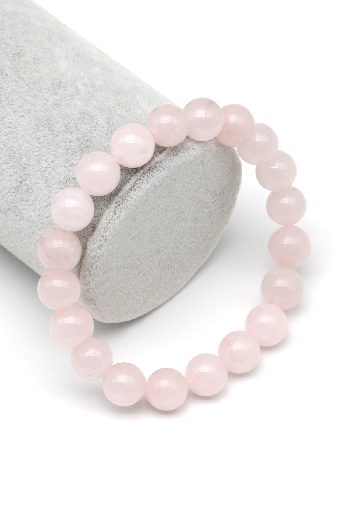 Pembe Kuvars Doğal Taş Bileklik 10 mm Küre Kesim - BLK-2206