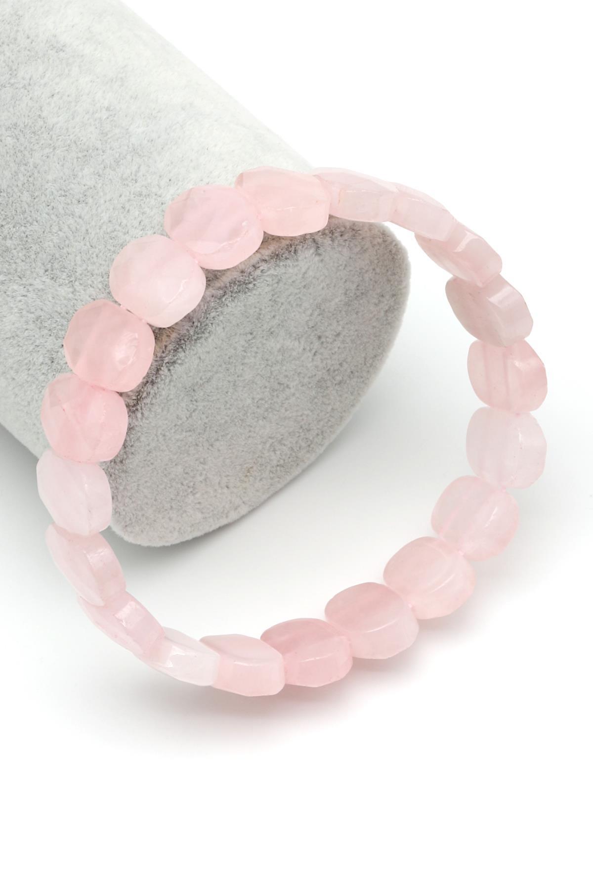 Pembe Kuvars Doğal Taş Bileklik 10 x 14 mm Özel Kesim