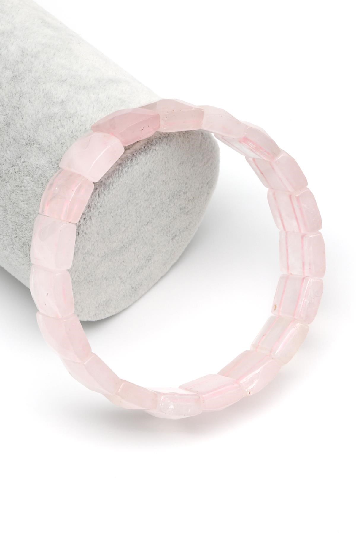 Pembe Kuvars Doğal Taş Bileklik 11 x 15 mm Özel Kesim