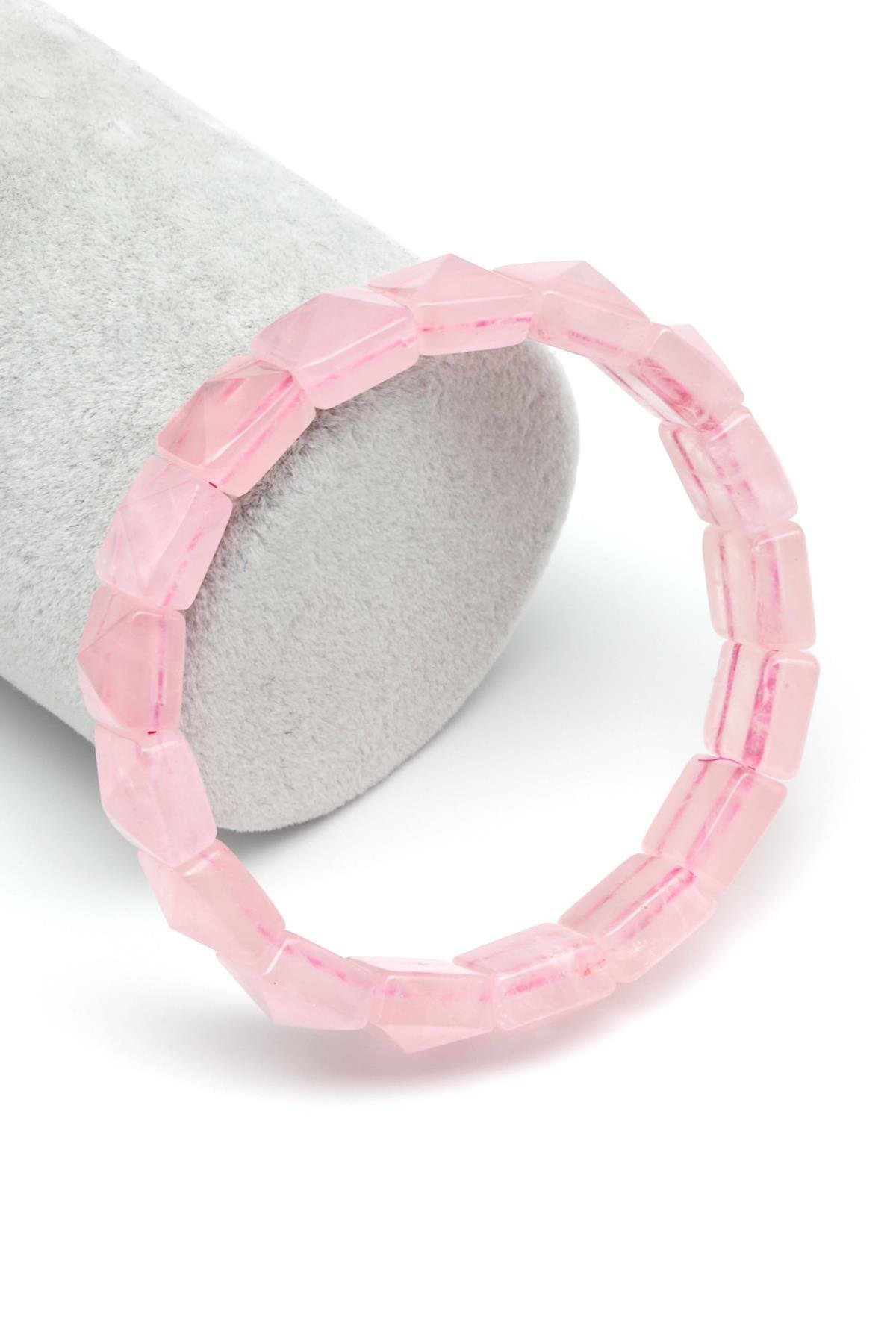 Pembe Kuvars Doğal Taş Bileklik 12 x 12 mm Özel Kesim