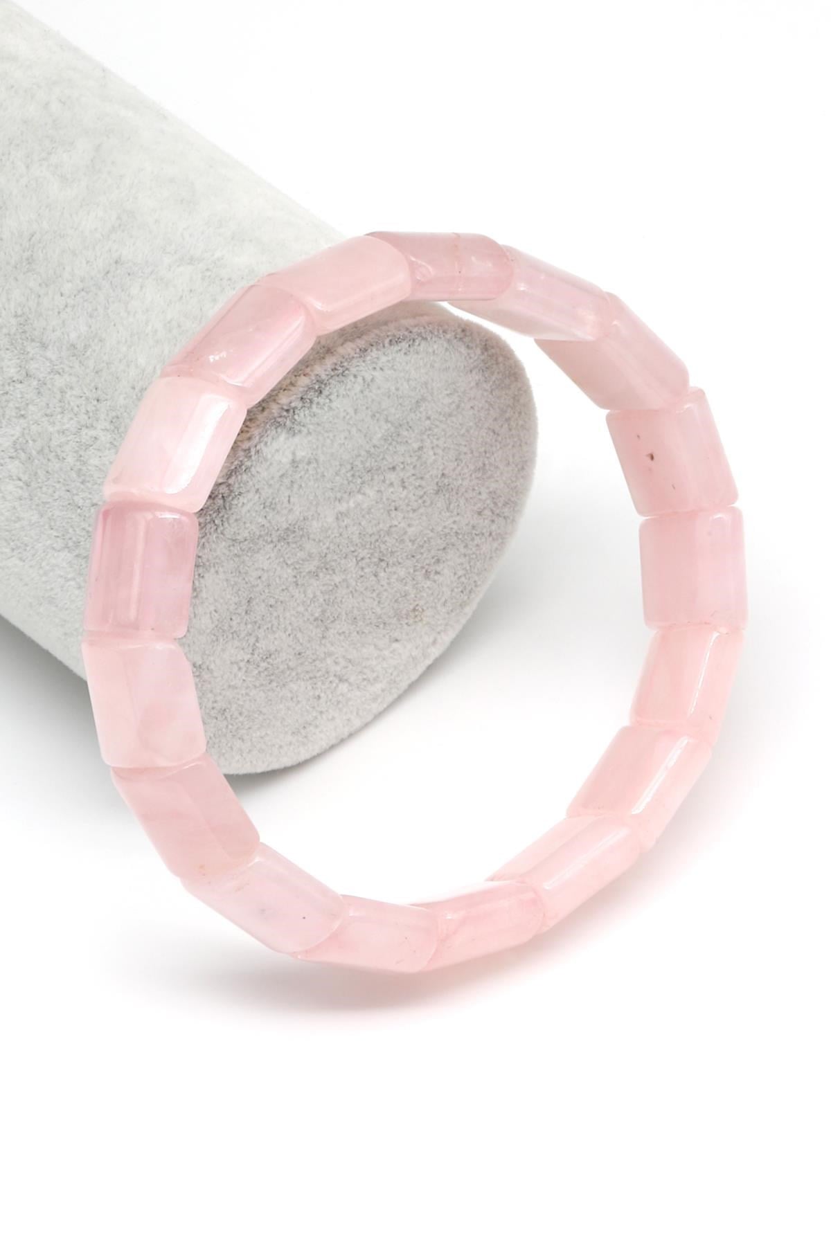Pembe Kuvars Doğal Taş Bileklik 13 x 15 mm Özel Kesim