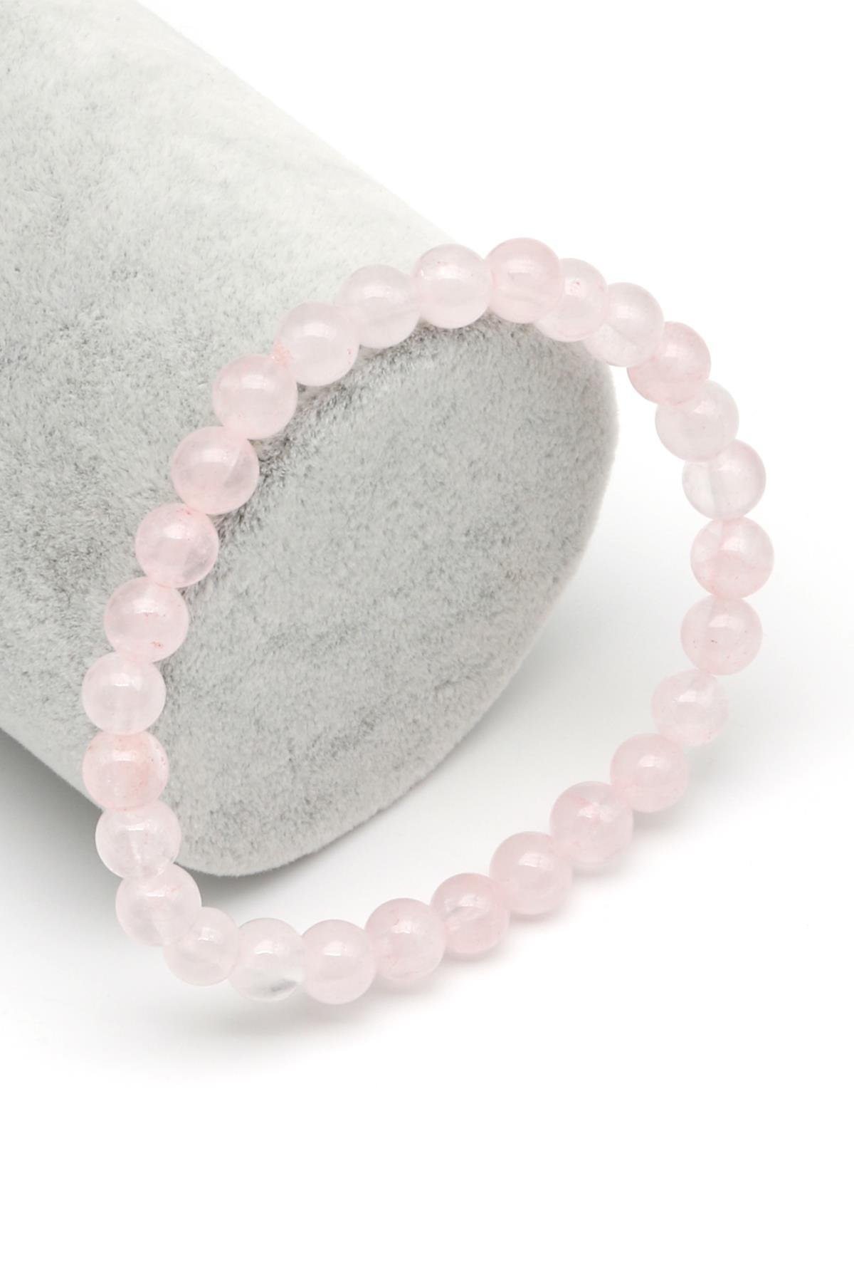 Pembe Kuvars Doğal Taş Bileklik 6 mm Küre Kesim