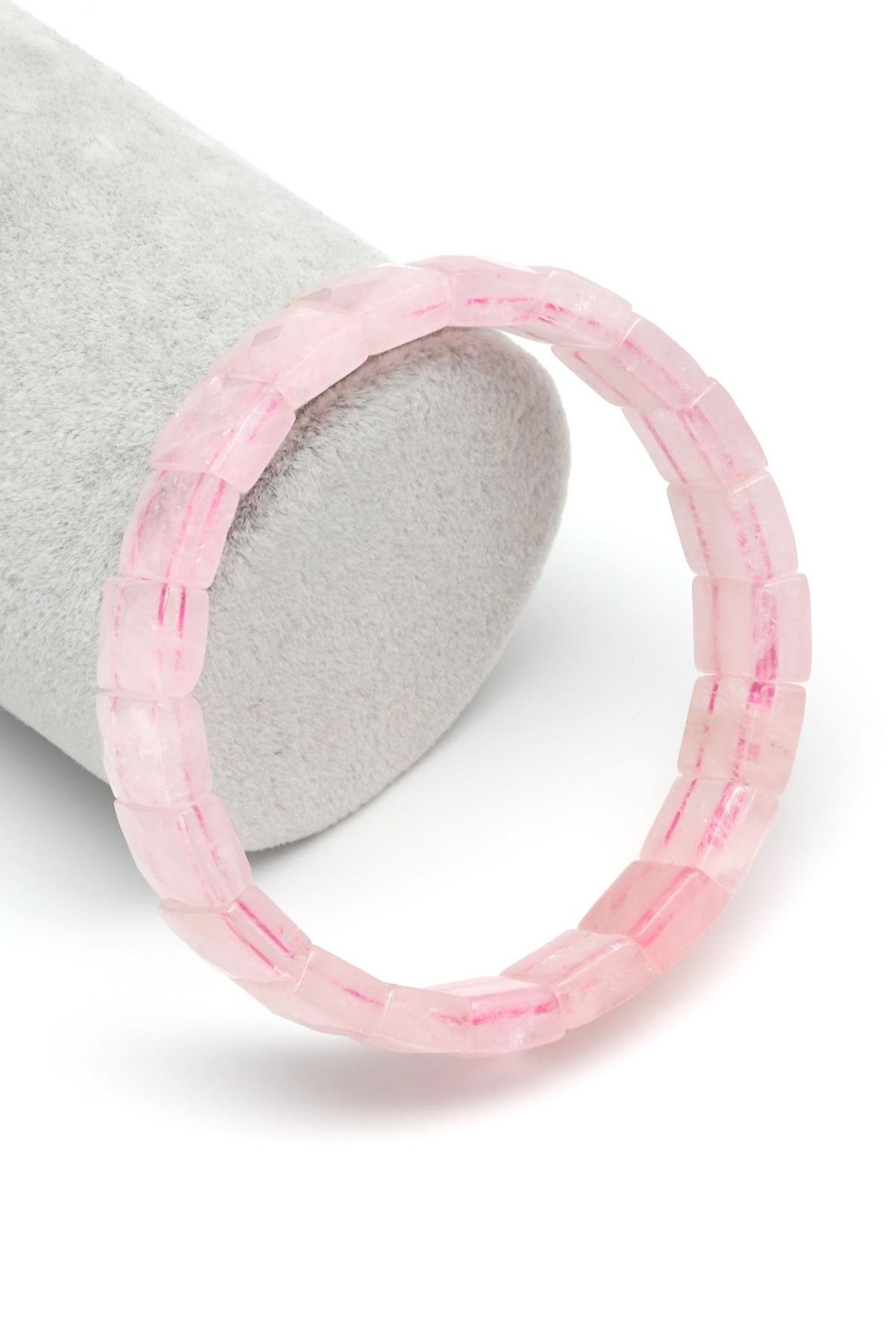 Pembe Kuvars Doğal Taş Bileklik 9 x 12 mm Özel Kesim