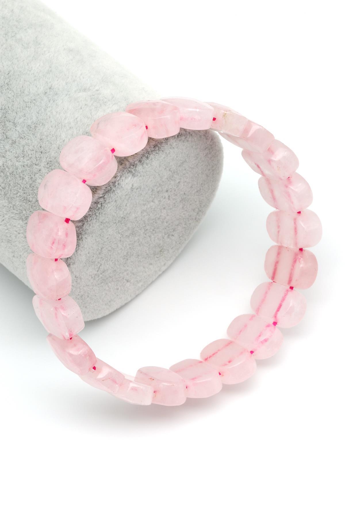 Pembe Kuvars Doğal Taş Bileklik 9 x 14 mm Özel Kesim