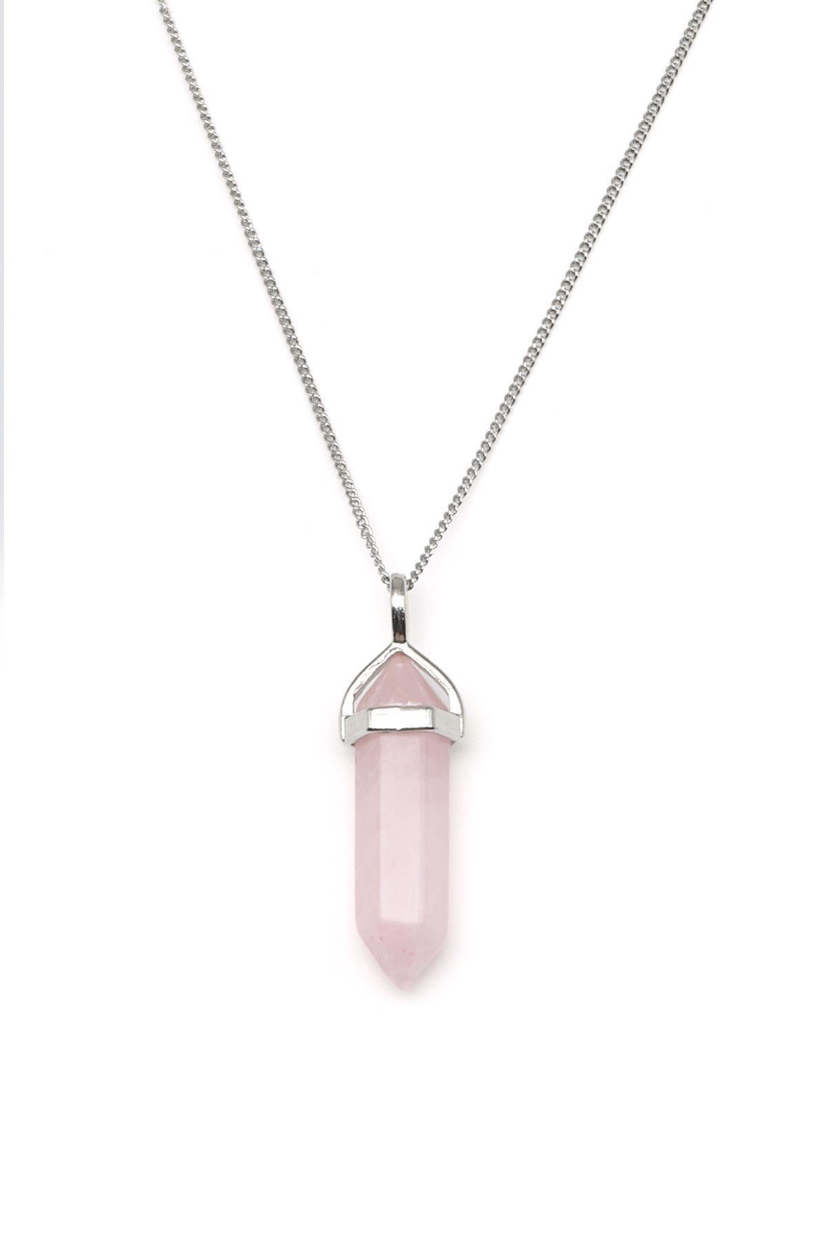 Pembe Kuvars Doğal Taş Çivi Model Kolye