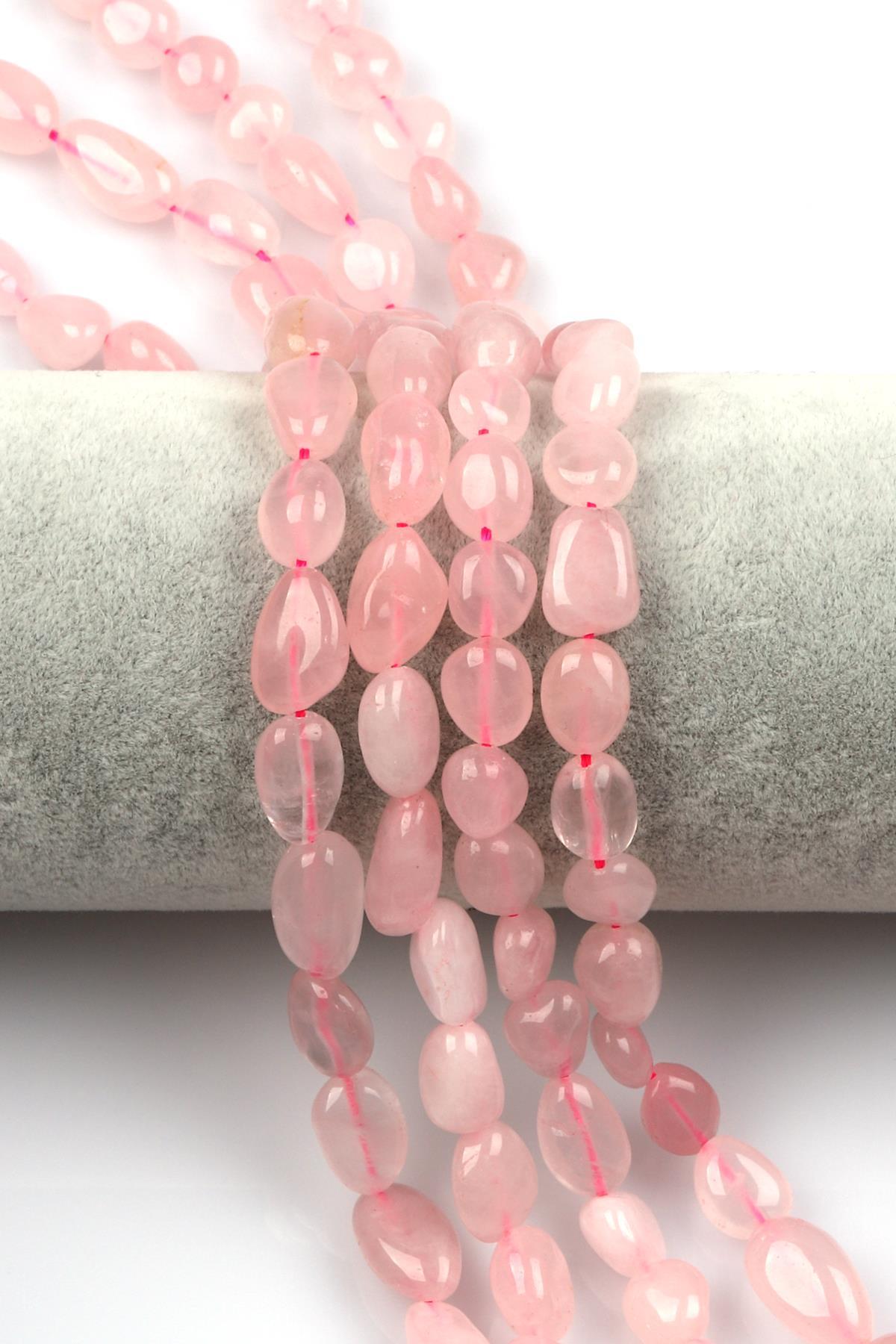 Pembe Kuvars Doğal Taş Dizi 8 x 12 mm Mercimek Kesim