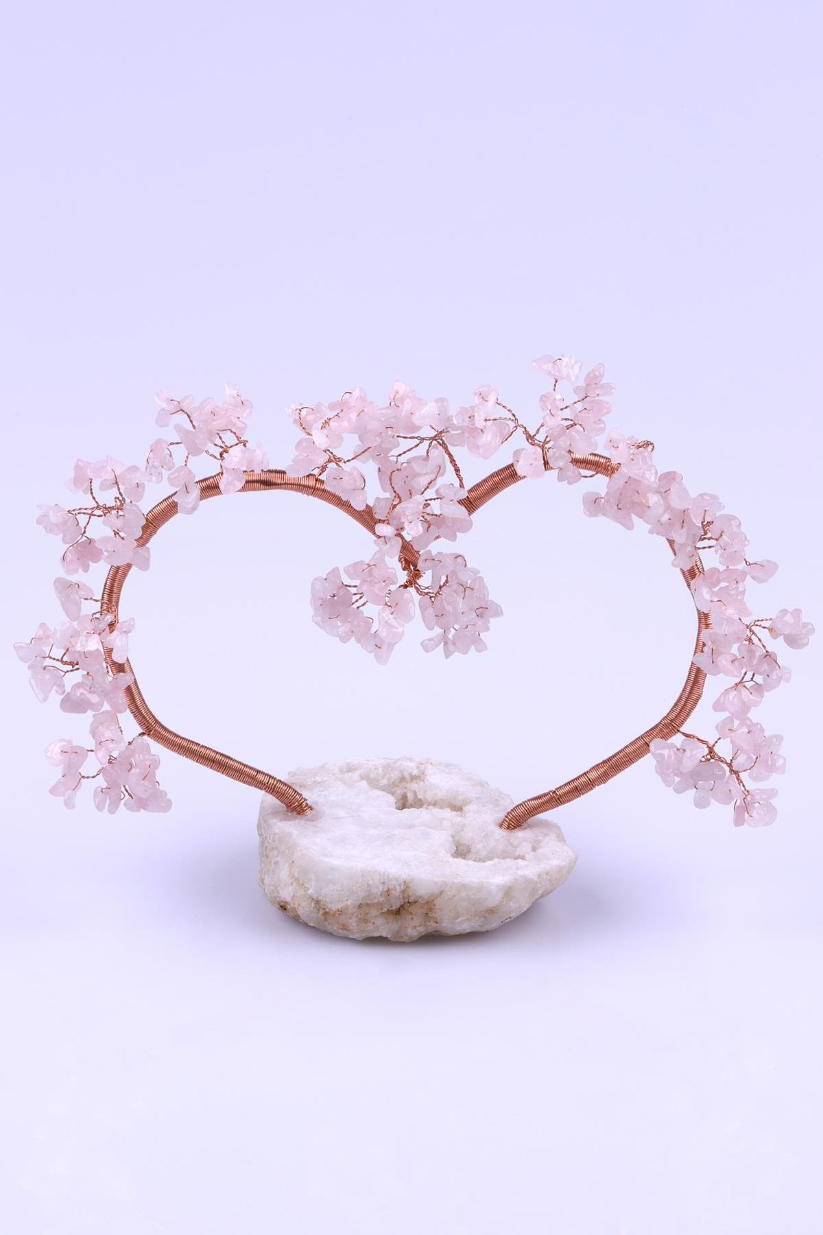 Pembe Kuvars Doğal Taş Kalp Model Ağaç