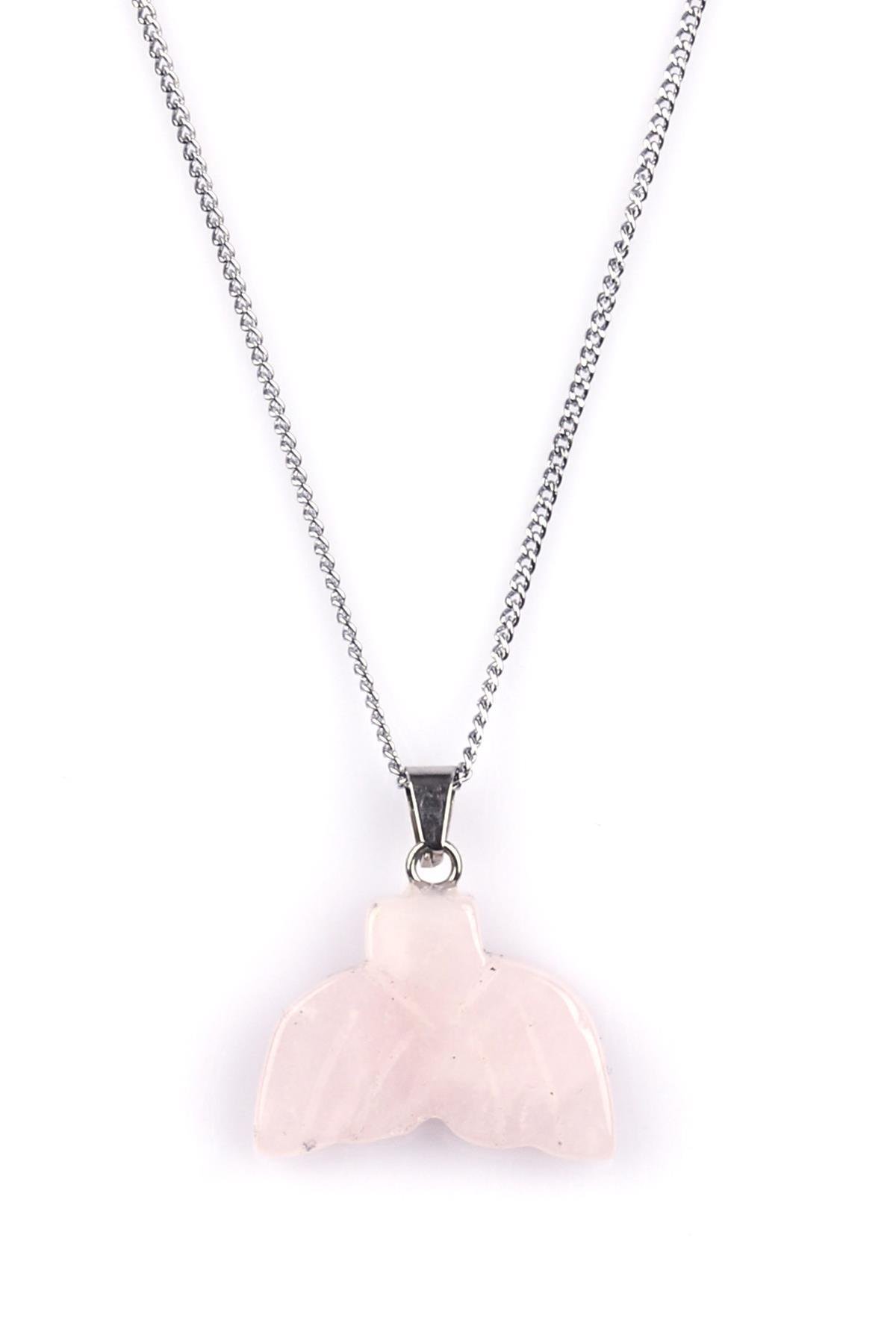 Pembe Kuvars Doğal Taş Kolye