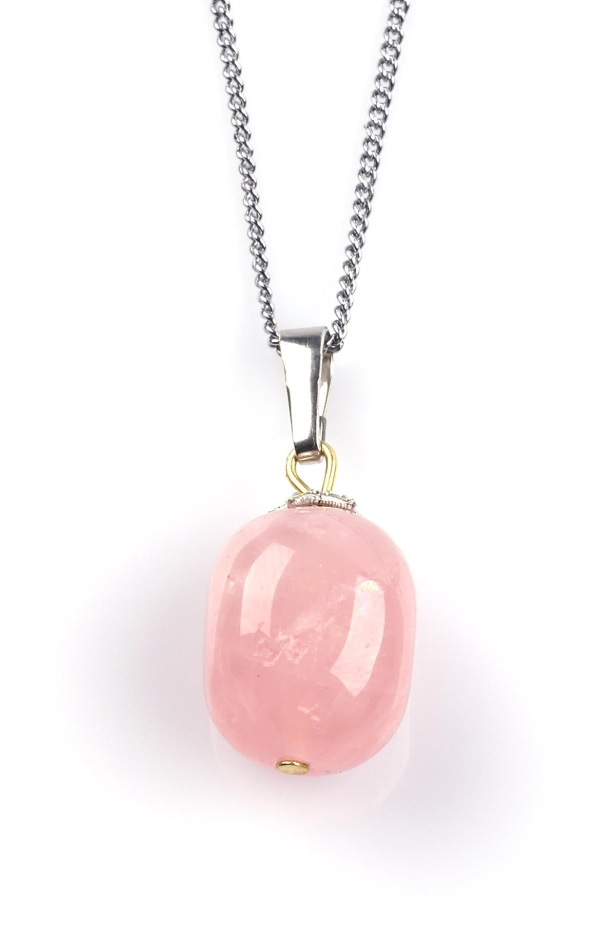 Pembe Kuvars Doğal Taş Kolye