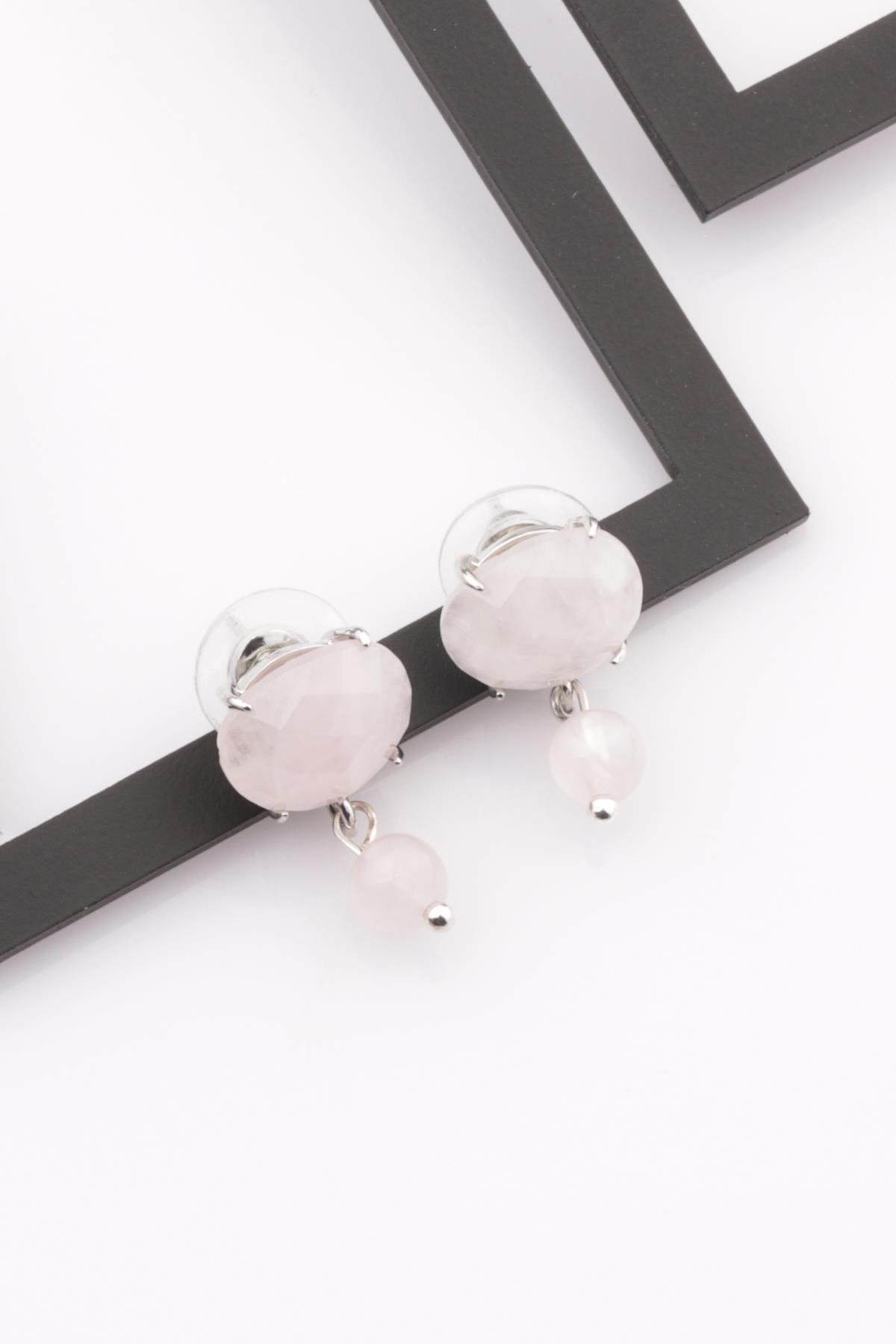 Pembe Kuvars Doğal Taş Küpe