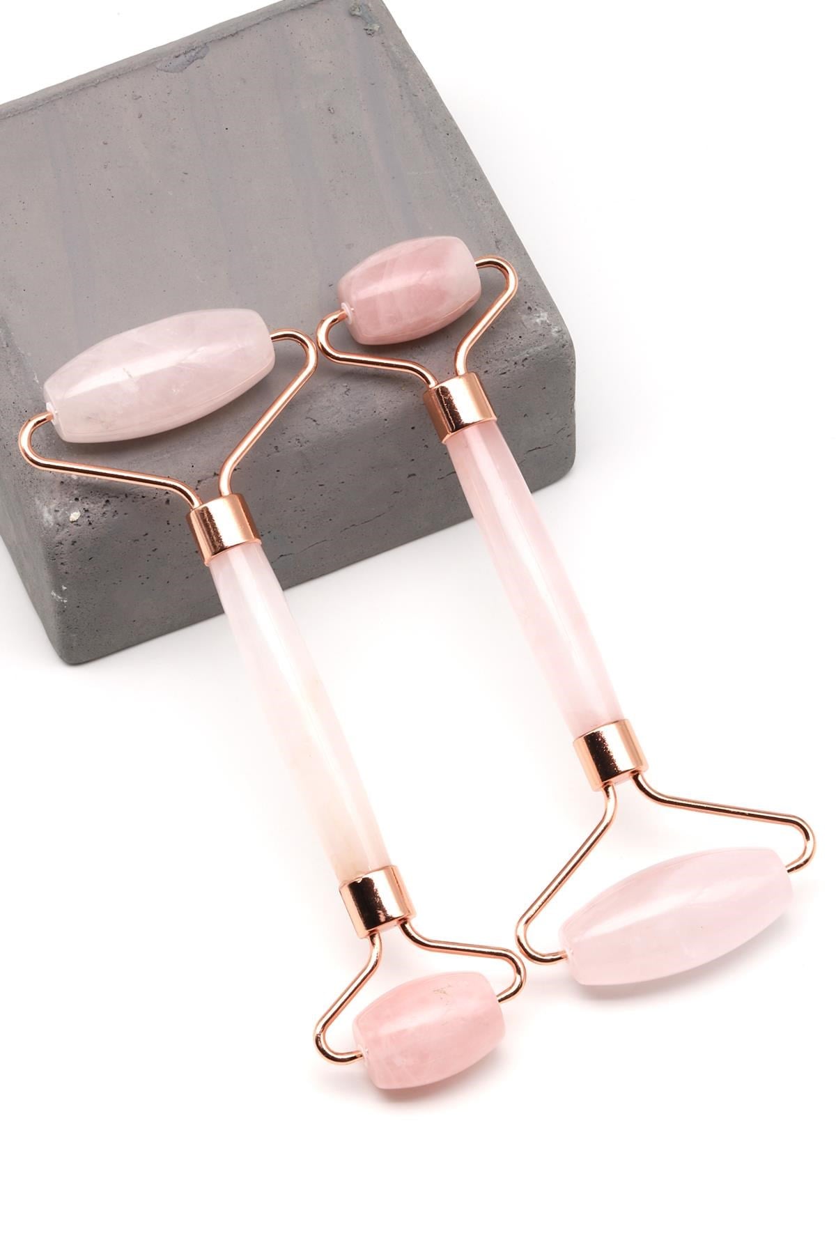 Pembe Kuvars Doğal Taş Masaj Taşı - Face Roller