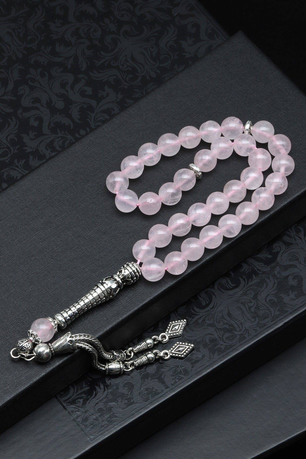 Pembe Kuvars Doğal Taş Tesbih 8 mm Küre Kesim TSB-0585