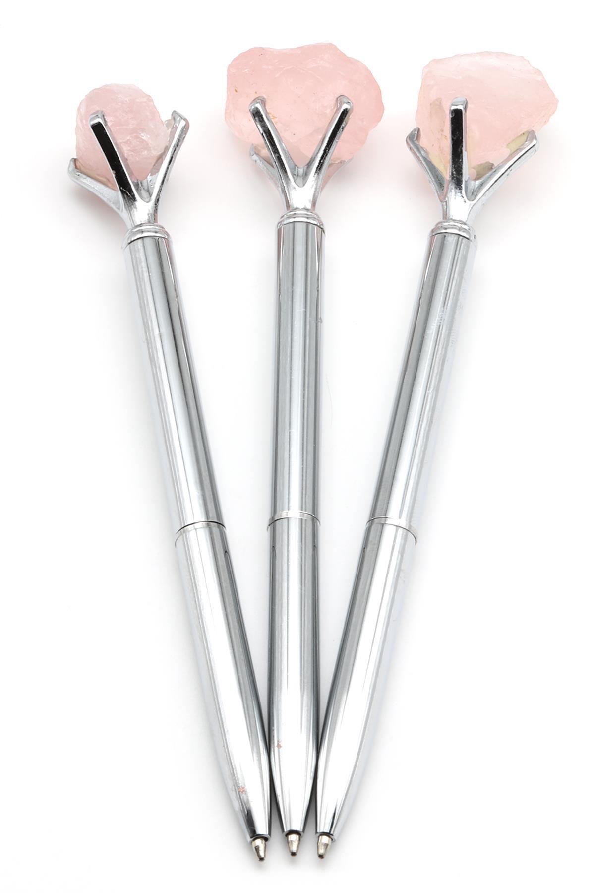 Pembe Kuvars Doğal Taşlı Tükenmez Kalem