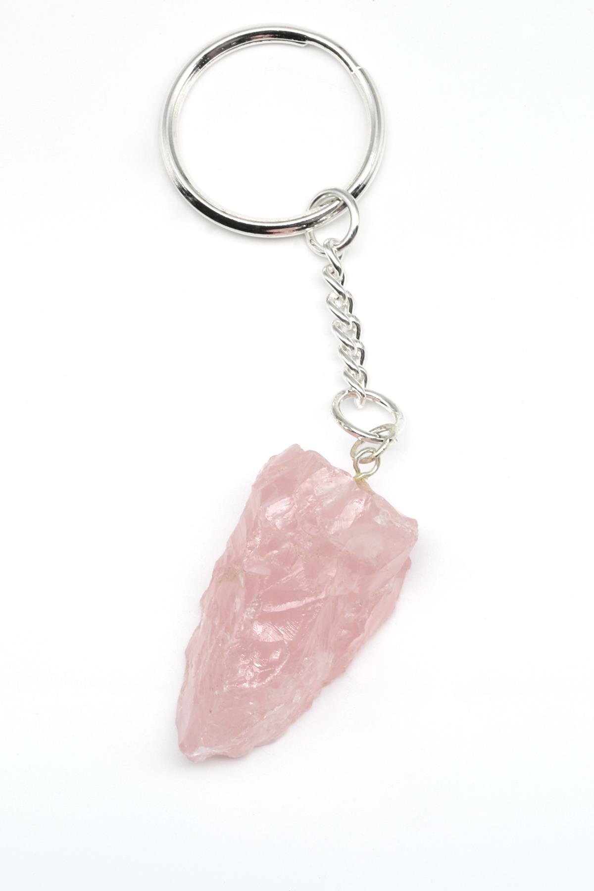 Pembe Kuvars Taşı Doğal Taş Anahtarlık