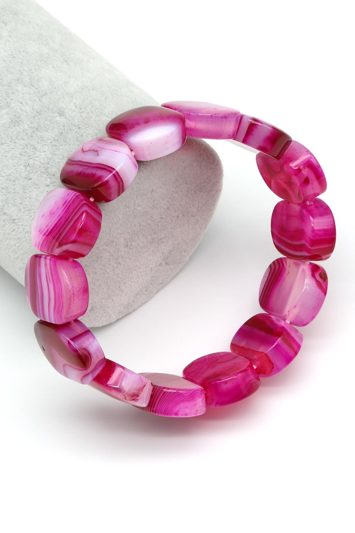 Pembe Madagaskar Akik Doğal Taş Bileklik 15 x 20 mm Özel Kesim