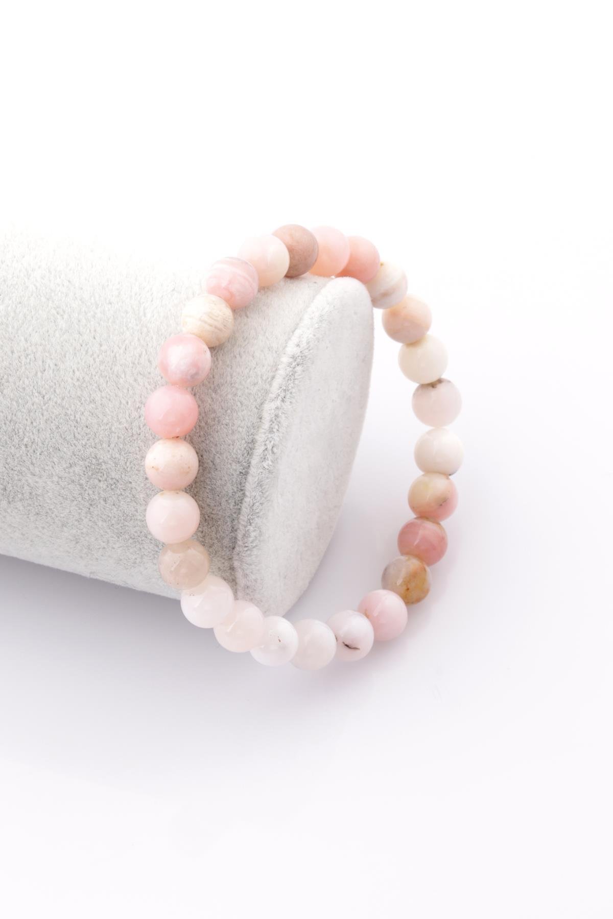 Pembe Opal Doğal Taş Bileklik 8 mm Küre Kesim
