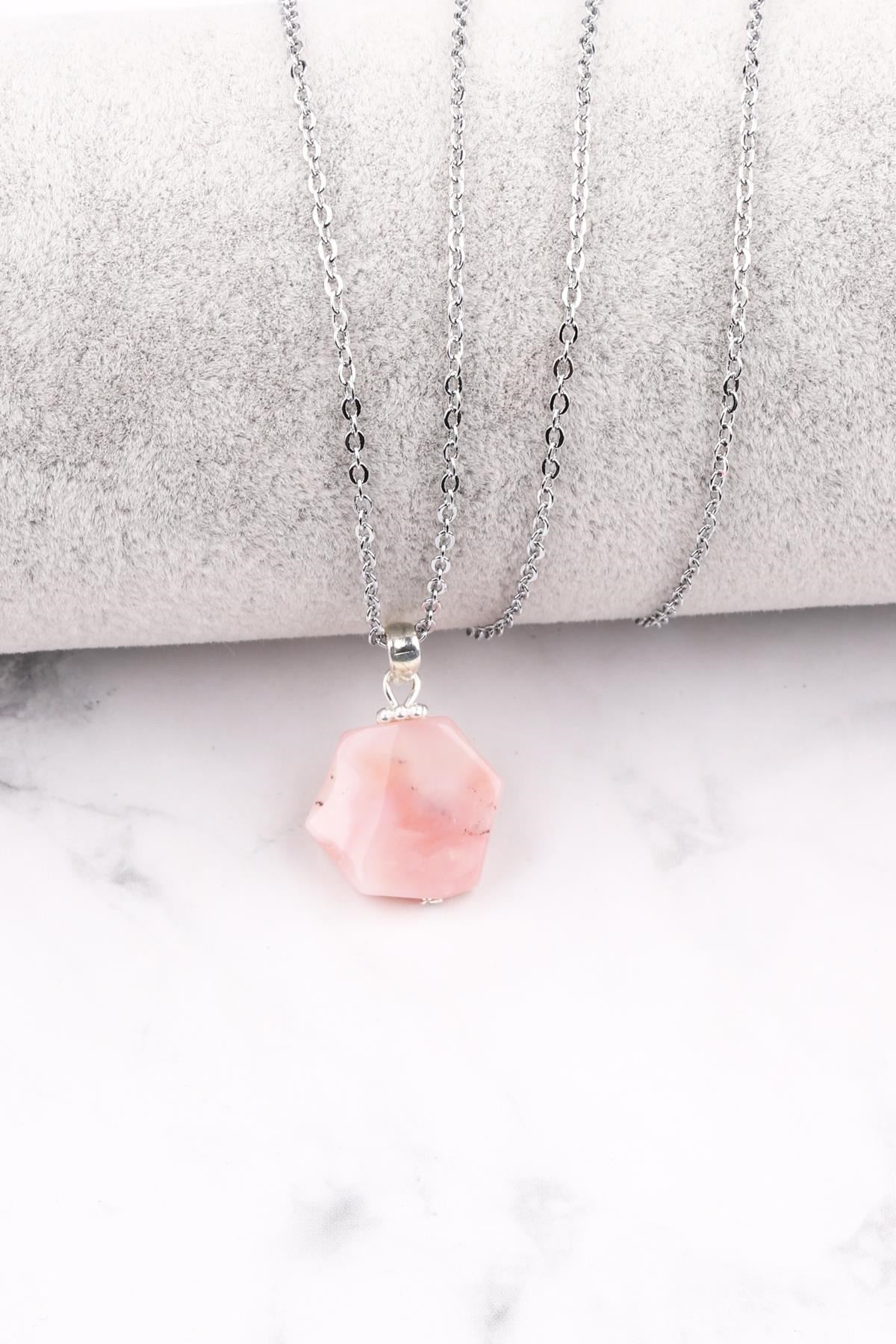 Pembe Opal Doğal Taş Kolye