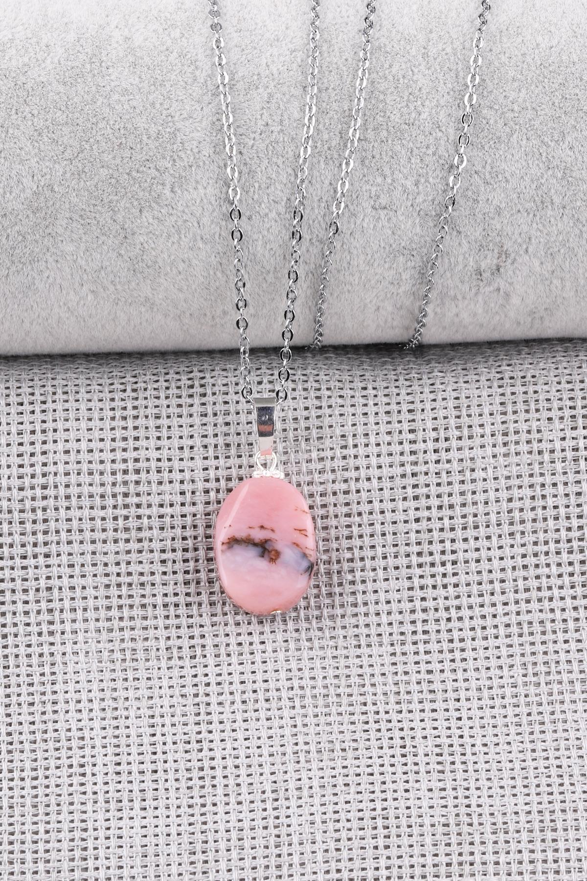 Pembe Opal Doğal Taş Kolye