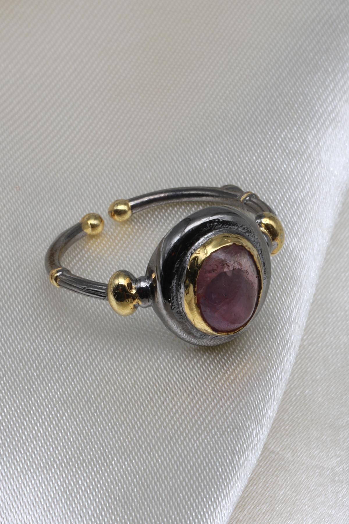 Pembe Turmalin Doğal Taş 925 Ayar Gümüş Ayarlanabilir Yüzük