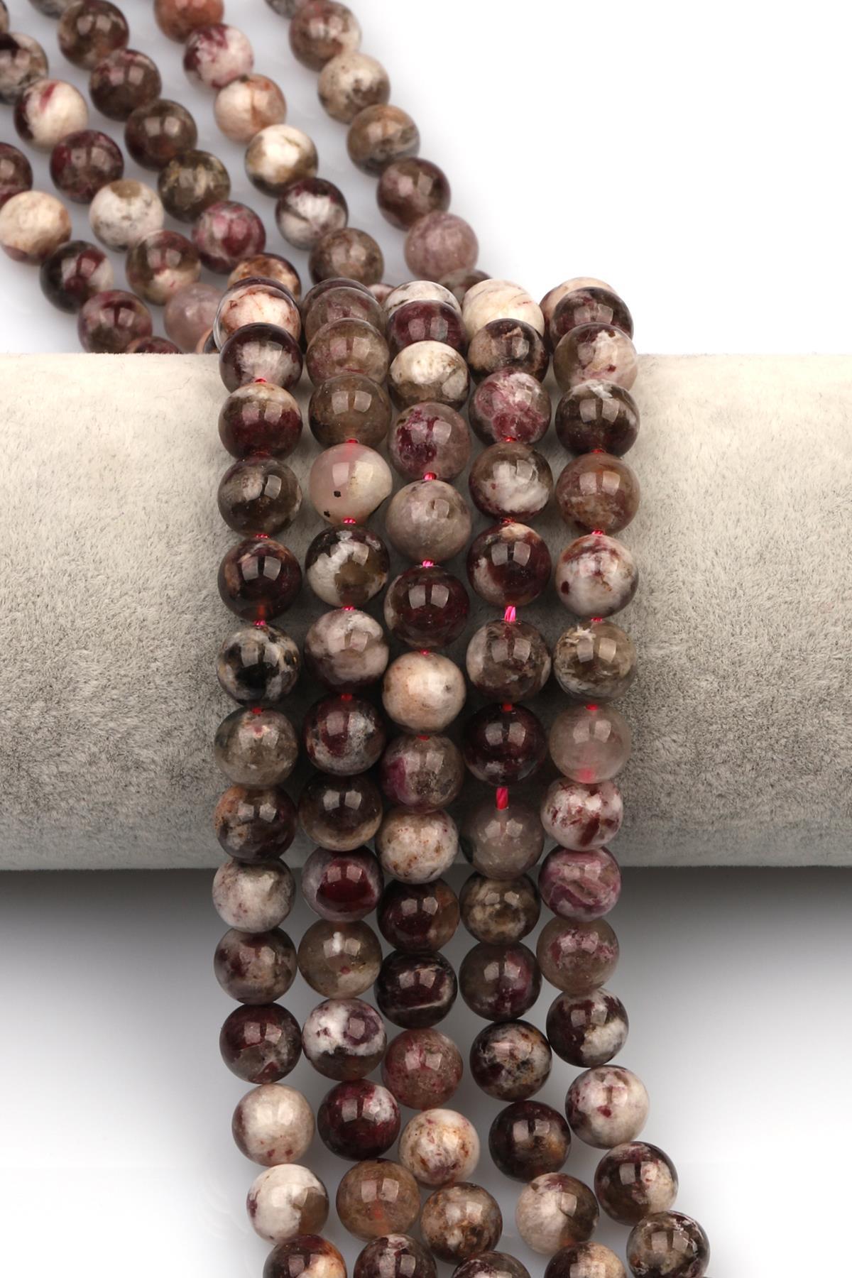 Pembe Turmalin (Rubelit) Doğaltaş Dizi 10 mm Küre Kesim