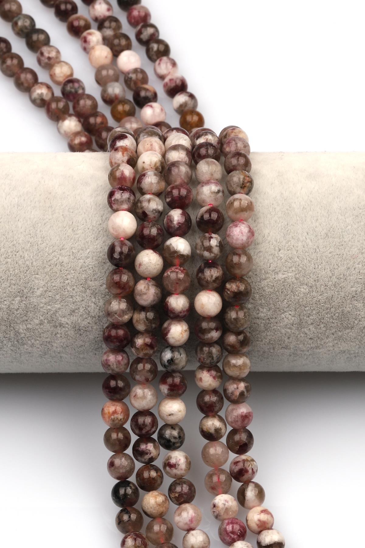 Pembe Turmalin (Rubelit) Doğaltaş Dizi 6 mm Küre Kesim