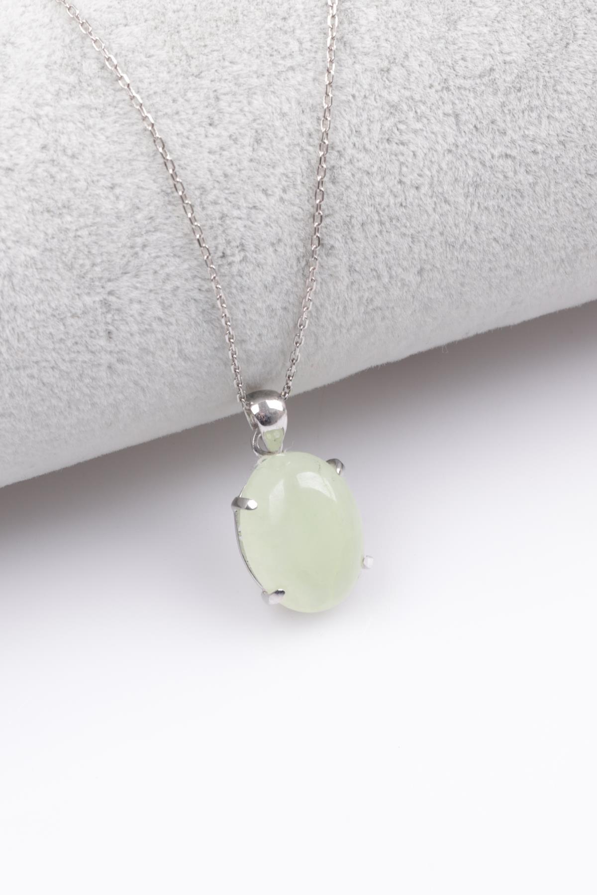 Prehnite Doğal Taş 925 Ayar Gümüş Kolye