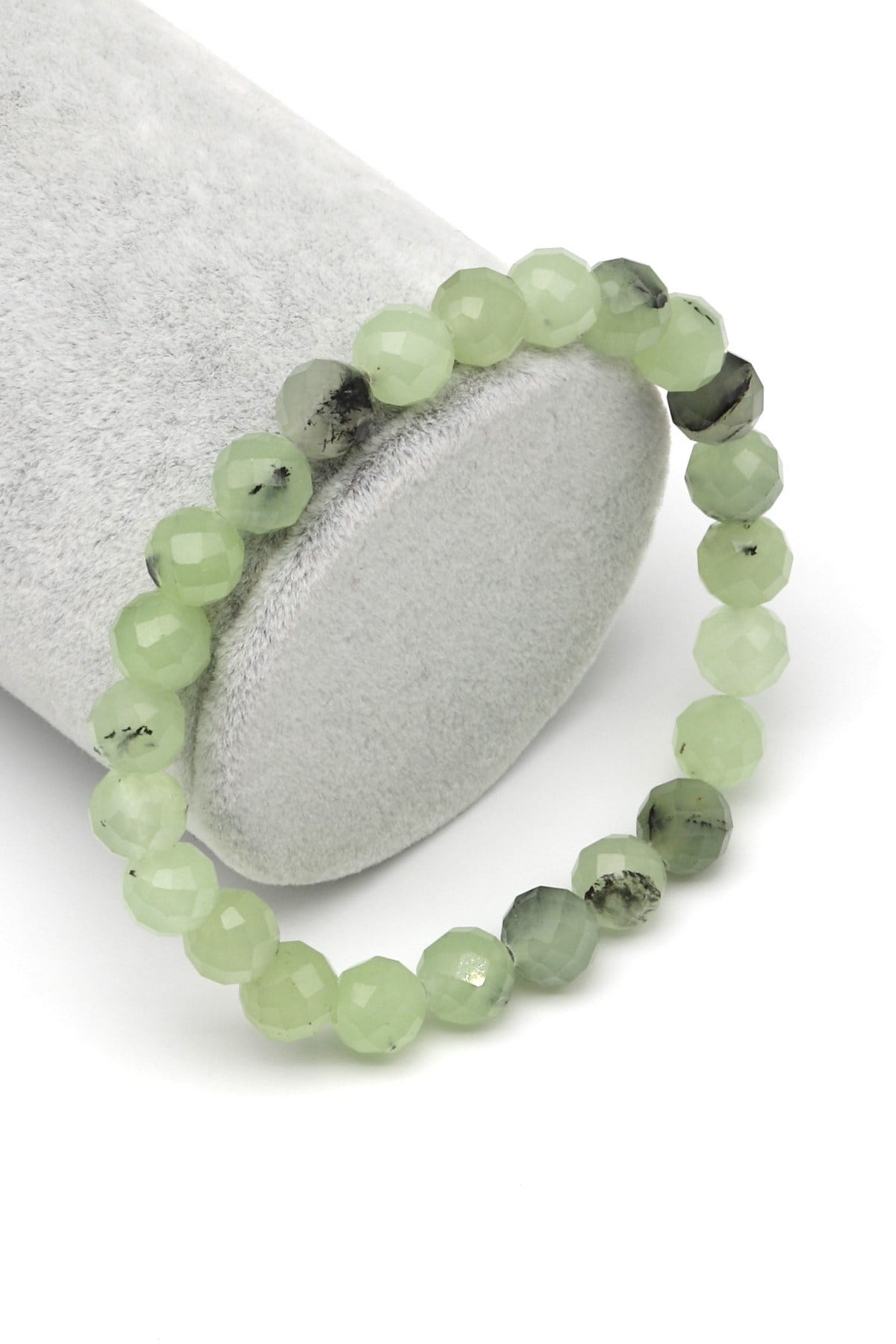 Prehnite Doğal Taş Bileklik 8 mm Fasetli Küre Kesim - BLK-2203