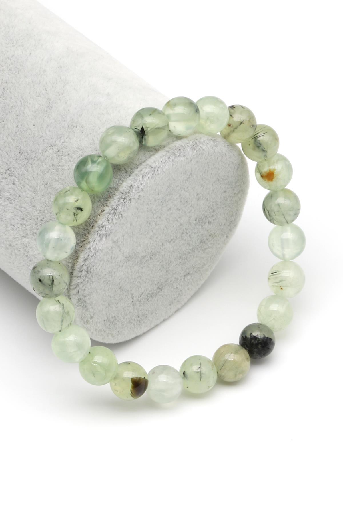 Prehnite Doğal Taş Bileklik 8 mm Küre Kesim