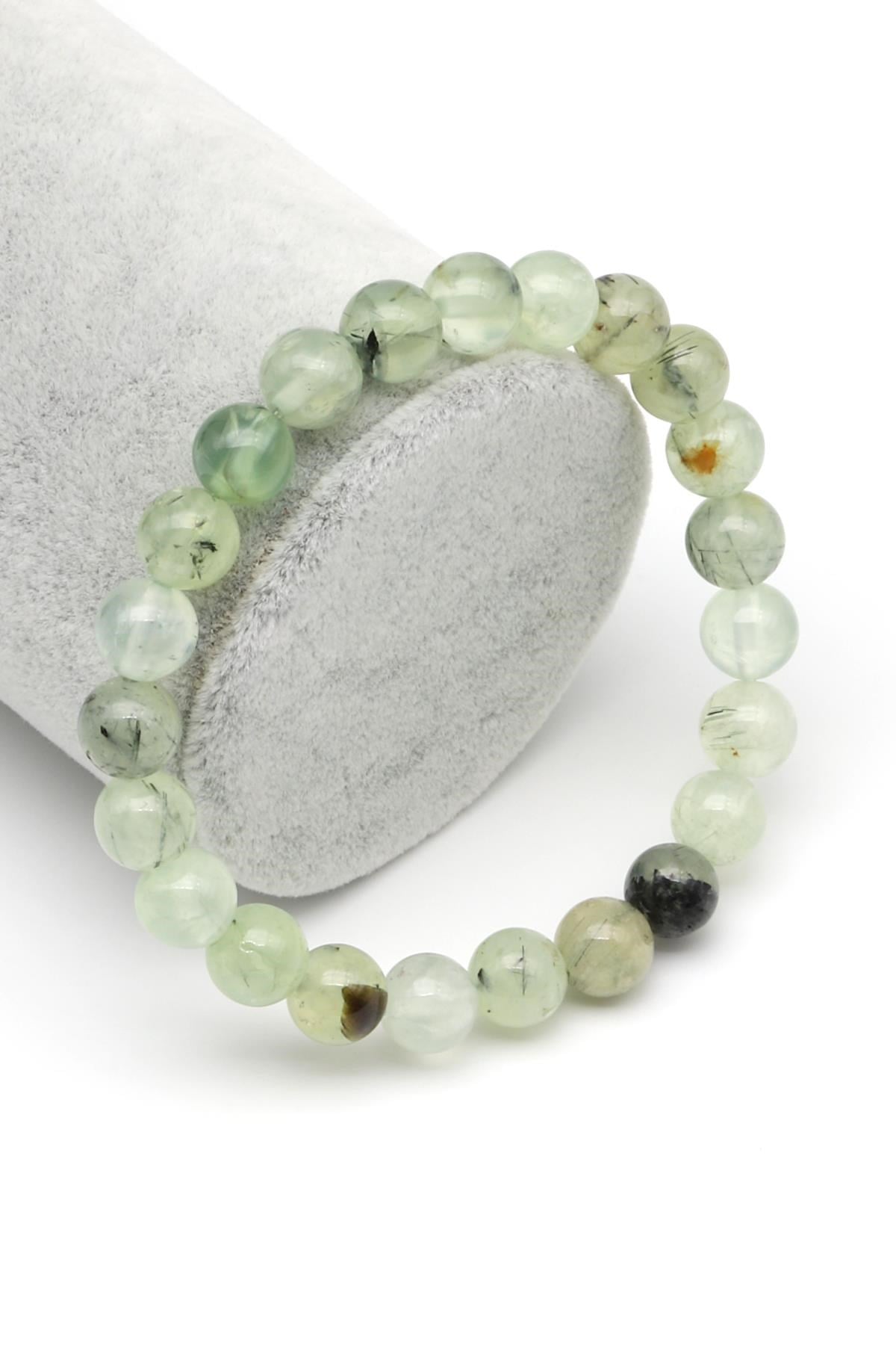 Prehnite Doğal Taş Bileklik 8 mm Küre Kesim