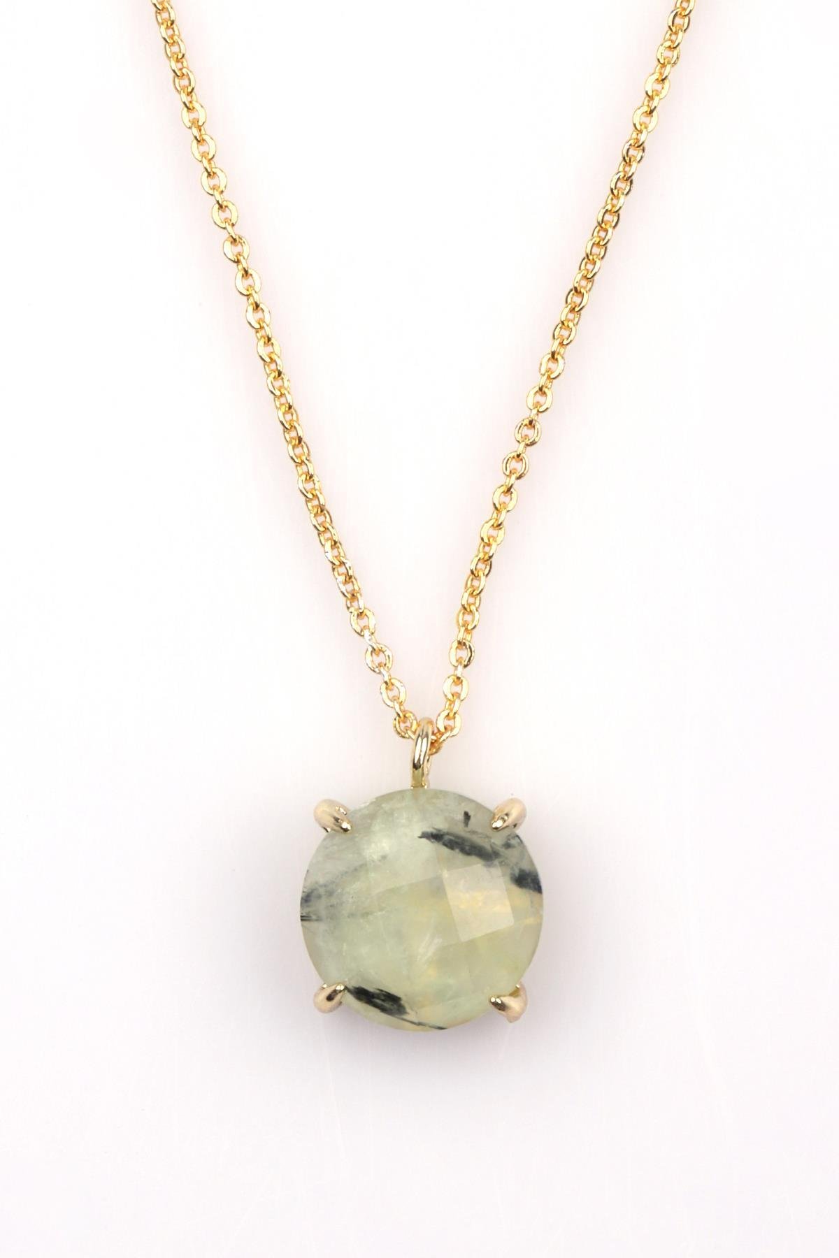 Prehnite Doğal Taş Gold Renkli Kolye